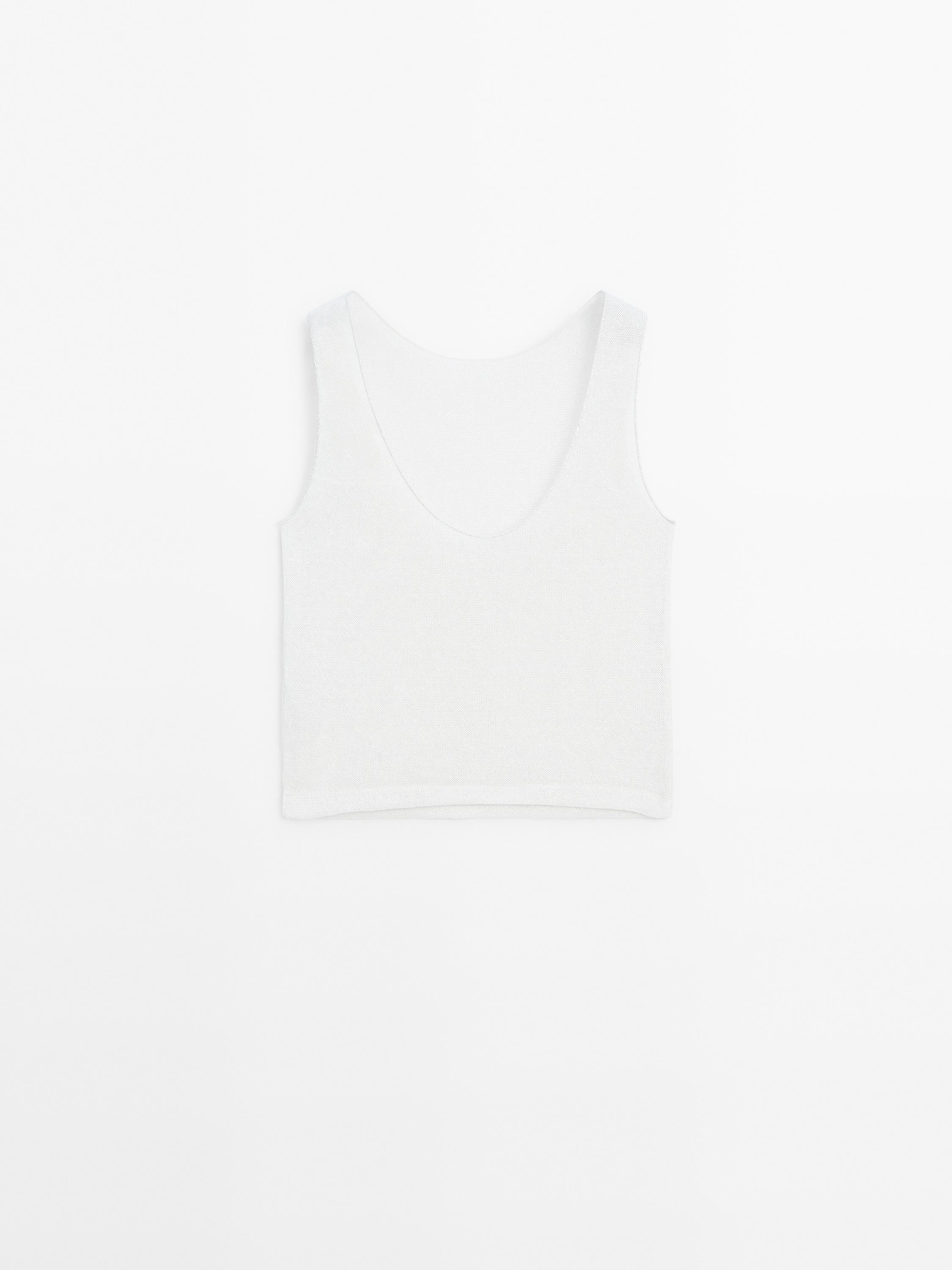 Sleeveless metallic-effect knit T-shirt