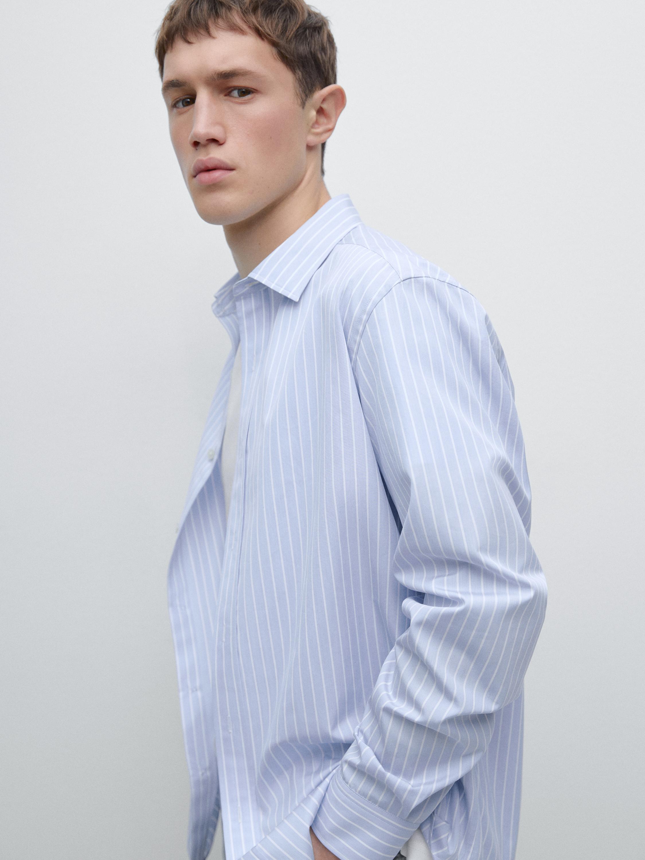 Regular fit pinstriped shirt — Sky blue