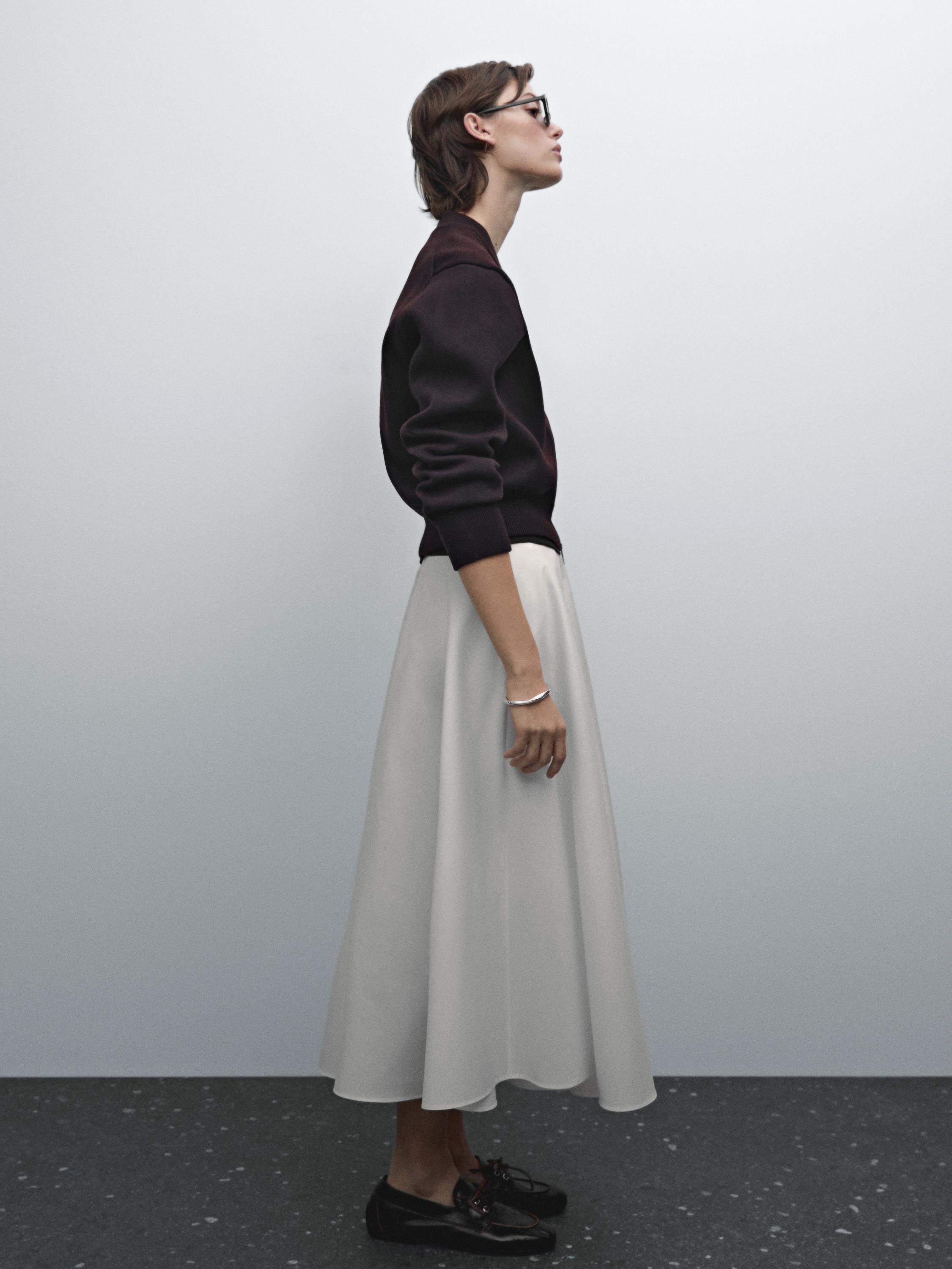 Cotton blend poplin midi skirt