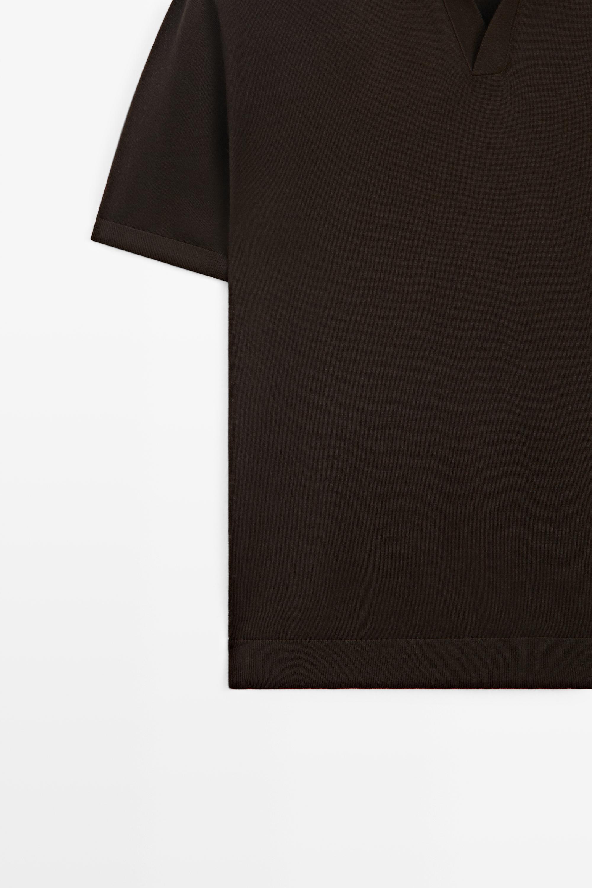 Short sleeve wool blend knit polo shirt — BROWN