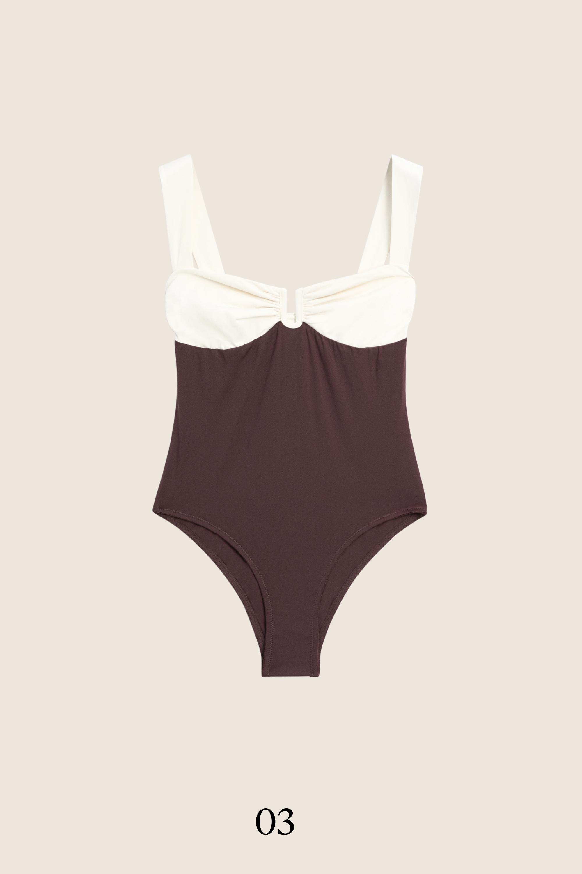 Swimsuit with gathered detail — BROWN