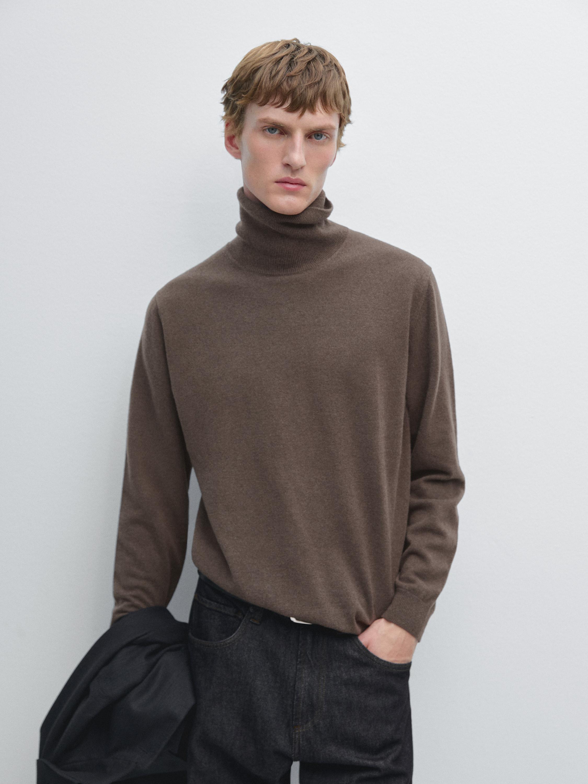 Wool blend knit sweater with high neck