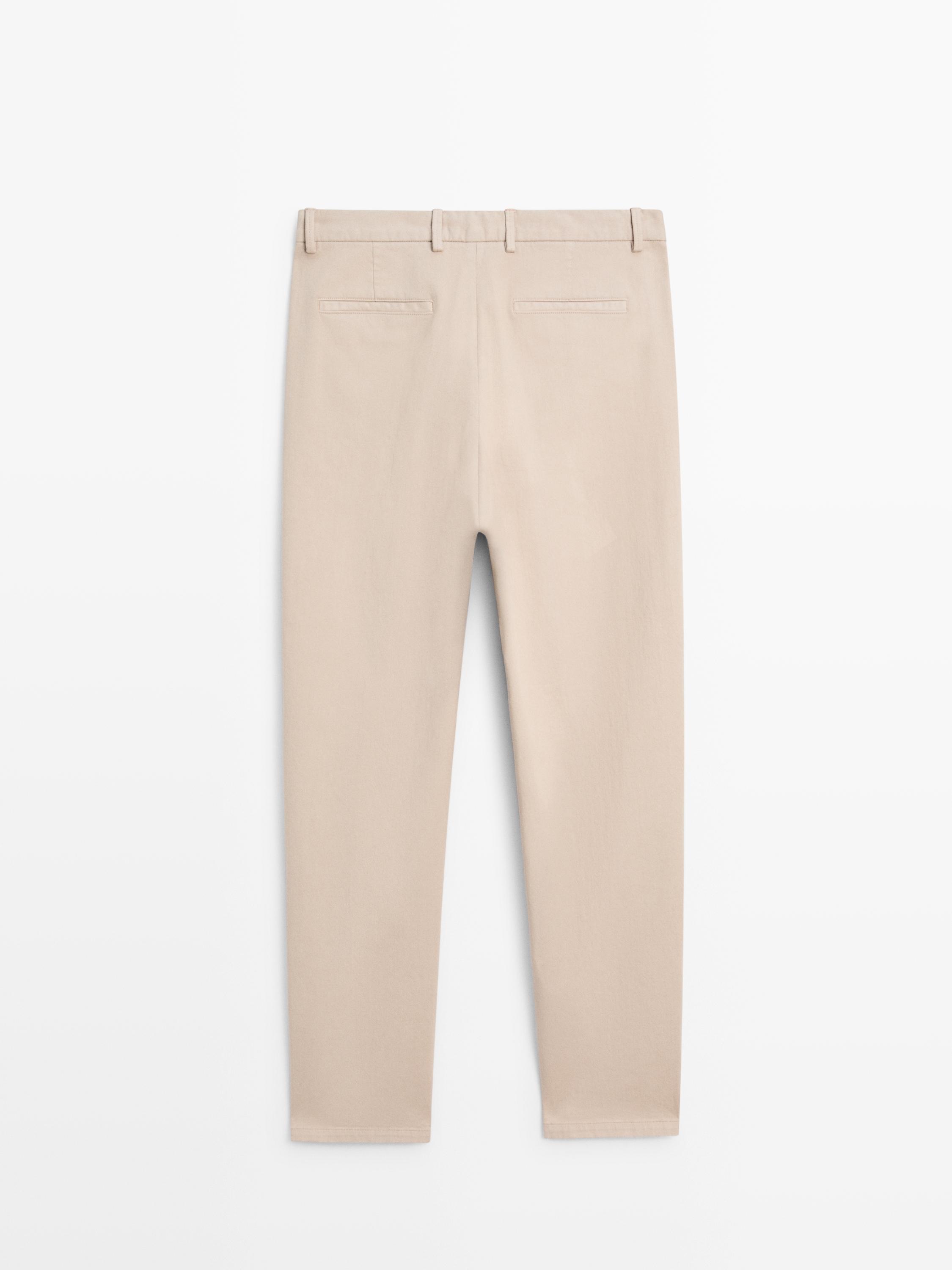 Cotton twill pants with elasticated waistband — BEIGE