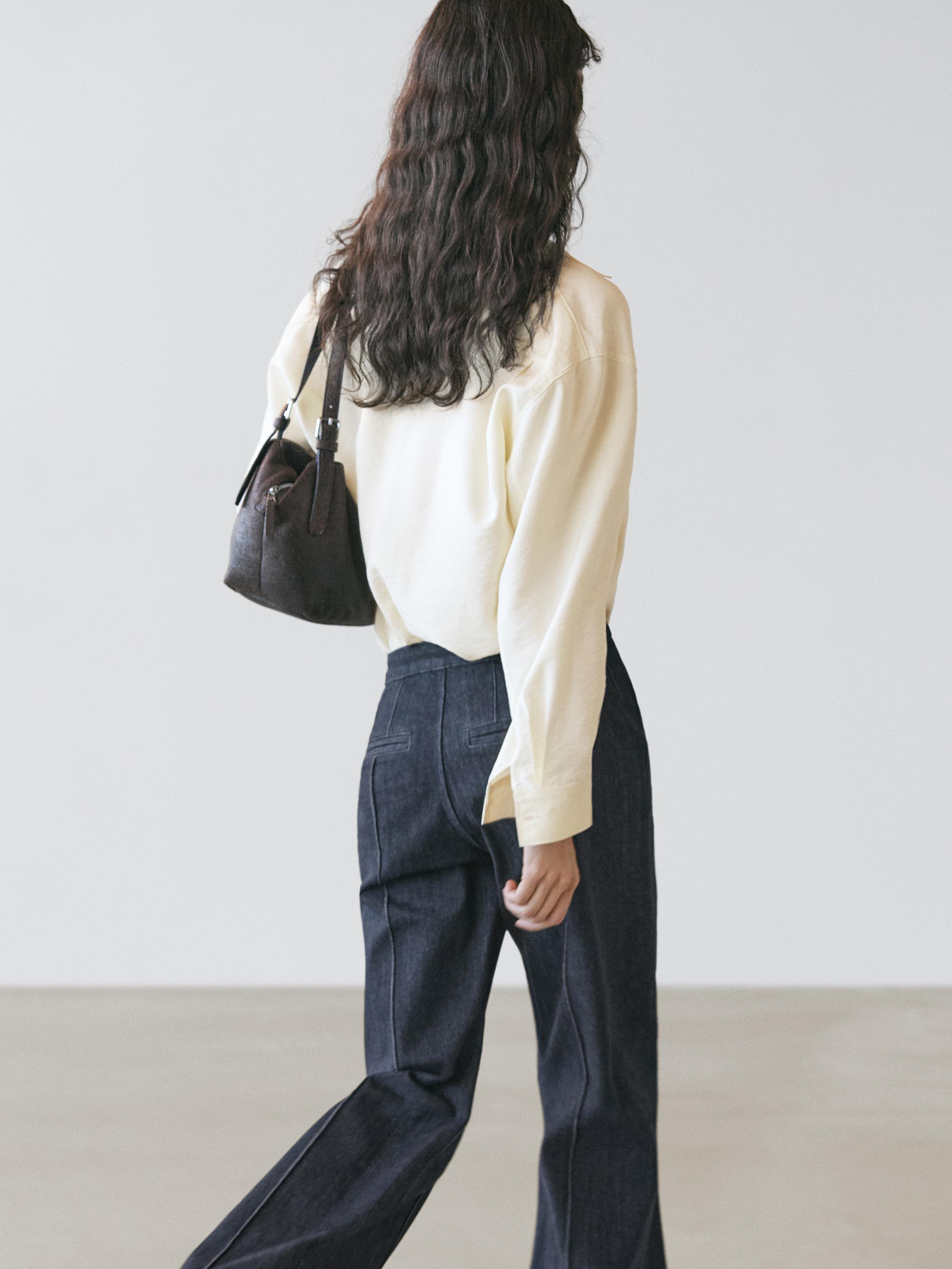 Flare fit high-waist jeans with pockets — DARK BLUE