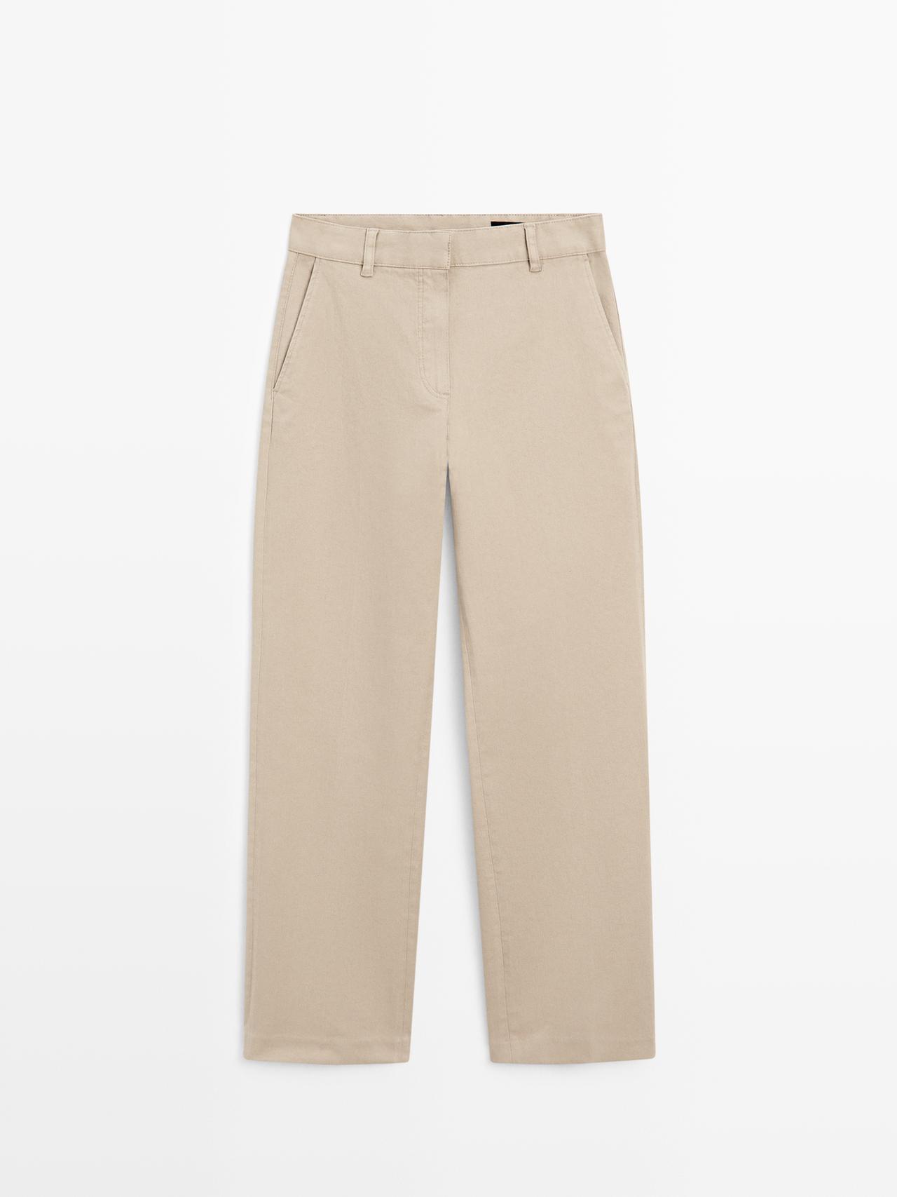 Massimo Dutti - Dame - Bukser I Bomuldsblanding Med Lige Ben - Beige - 40