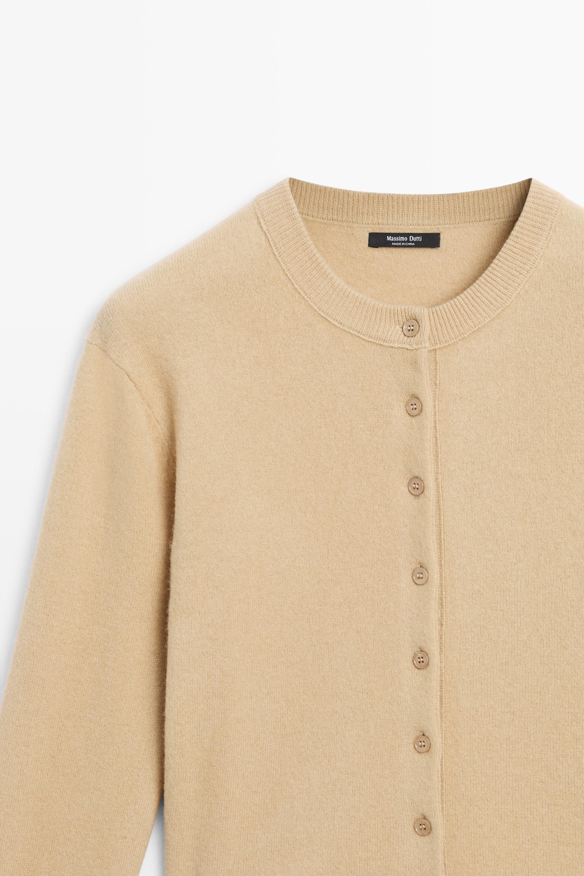 Button-detail knit cardigan — CAMEL