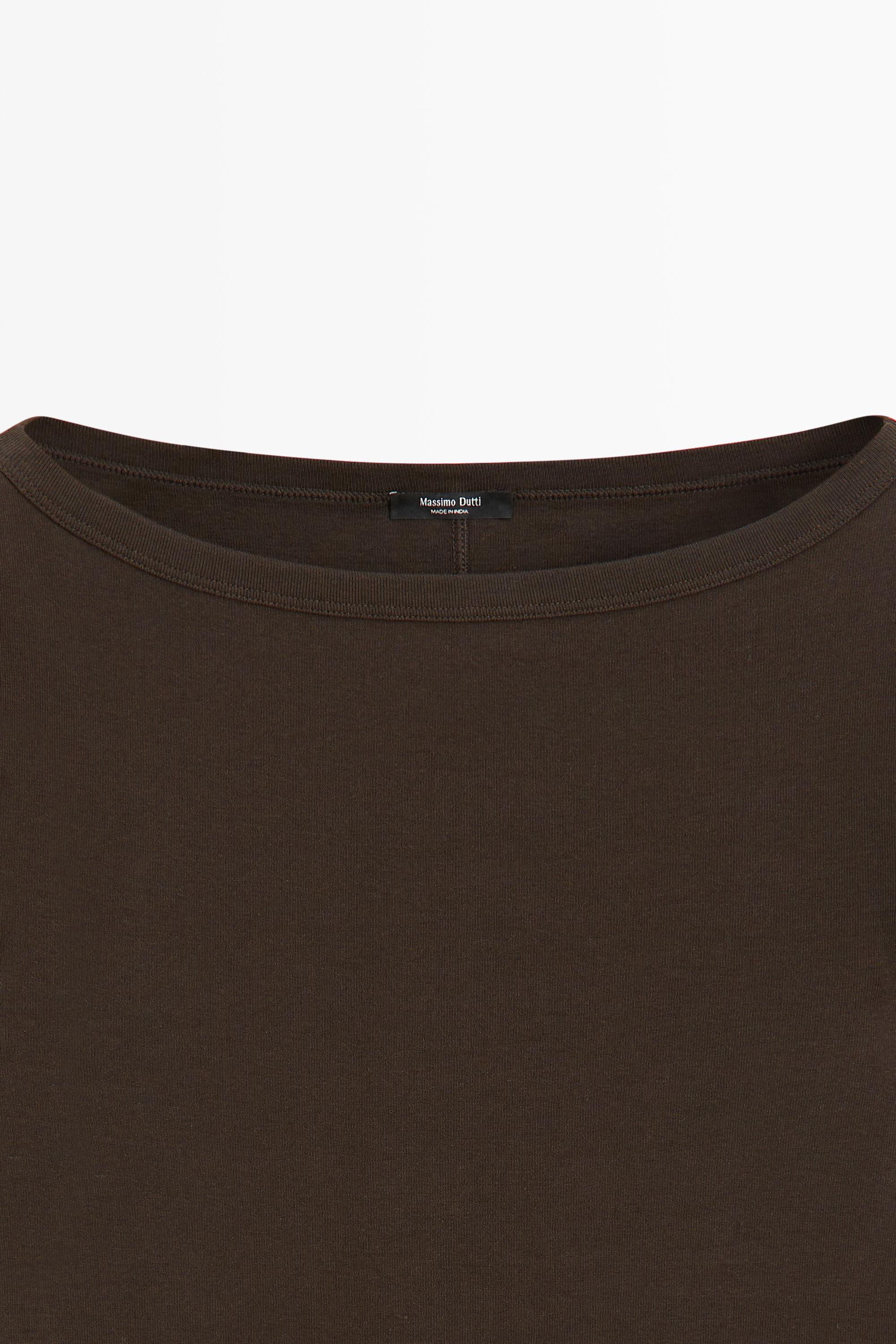Long Sleeve Boat Neck T-shirt — BROWN