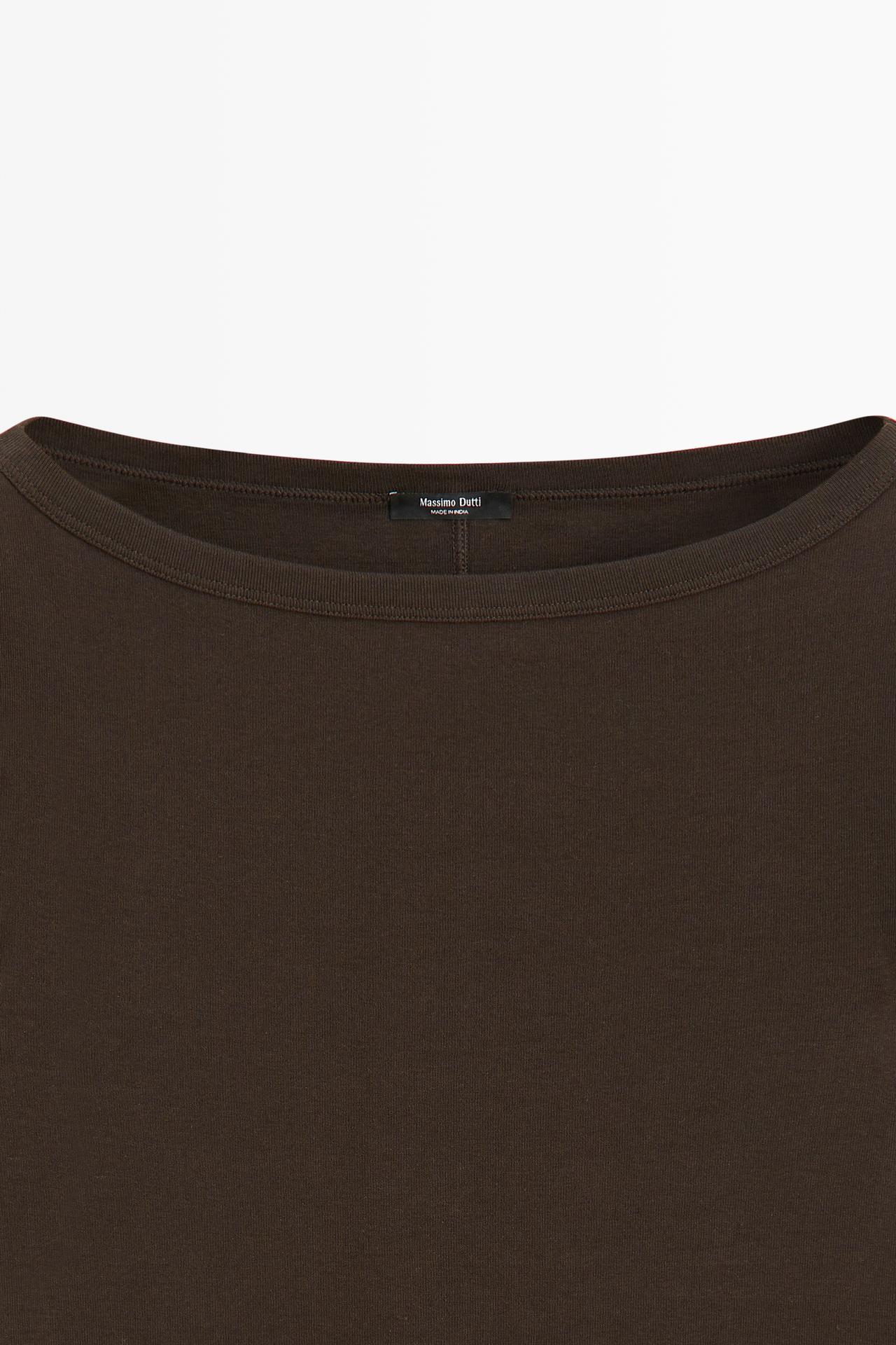 Long Sleeve Boat Neck T-shirt — BROWN