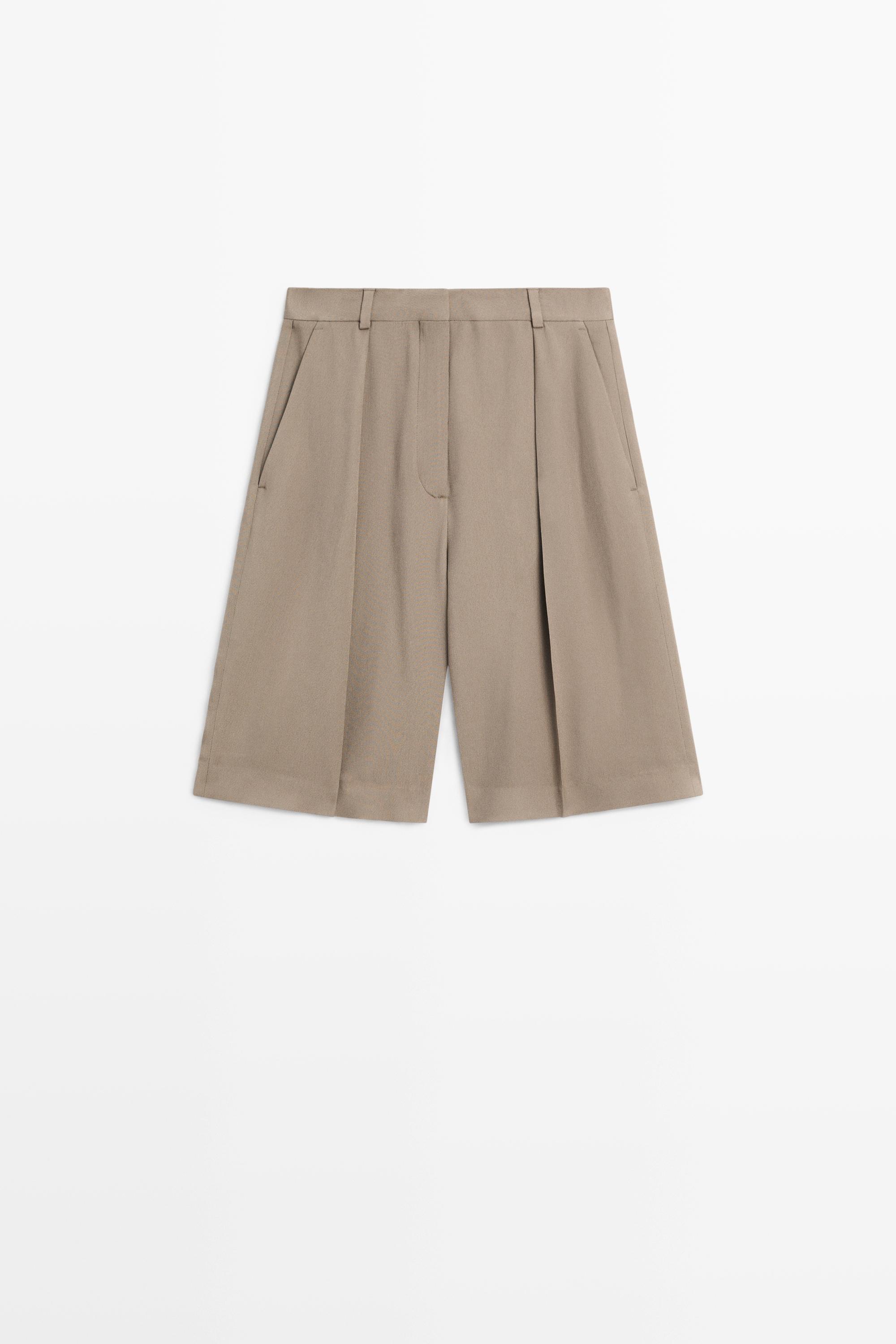 Long darted Bermuda shorts - STUDIO — STONE (alternate view)