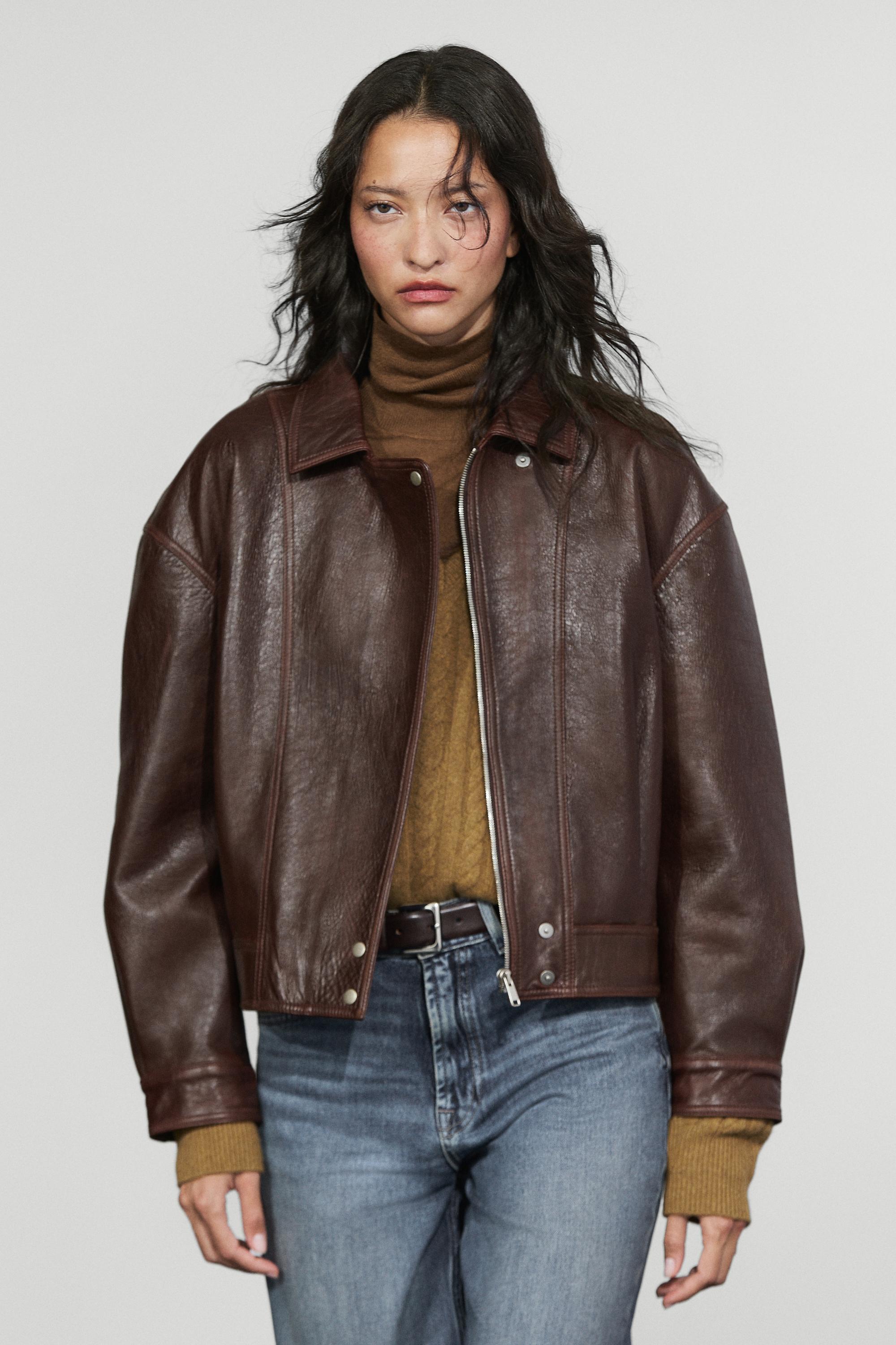 Pleated-detail Nappa leather jacket
