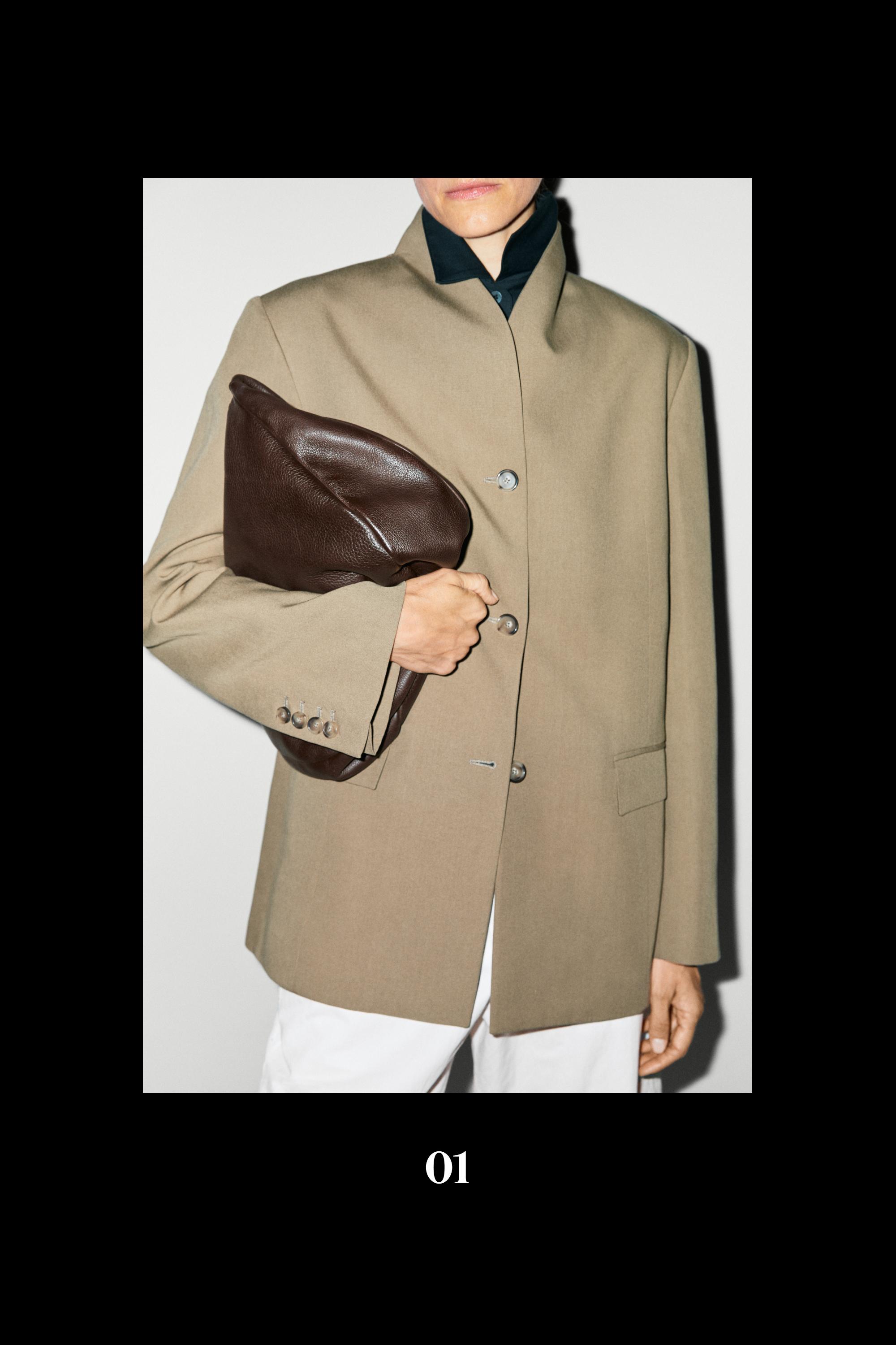 Stand collar blazer — MOLE BROWN