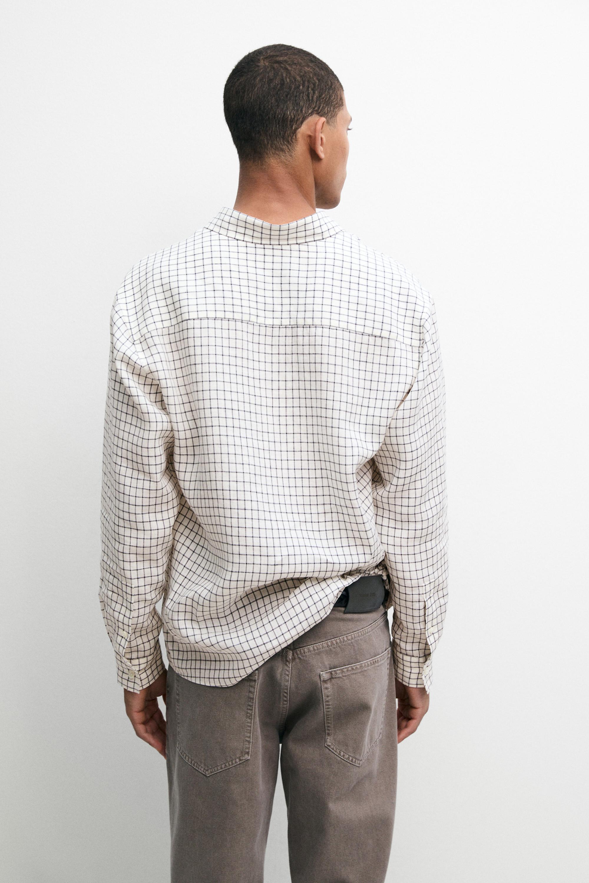 100% linen regular-fit check shirt — BLUE