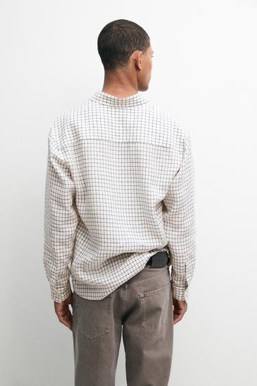 100% linen regular-fit check shirt — BLUE 5