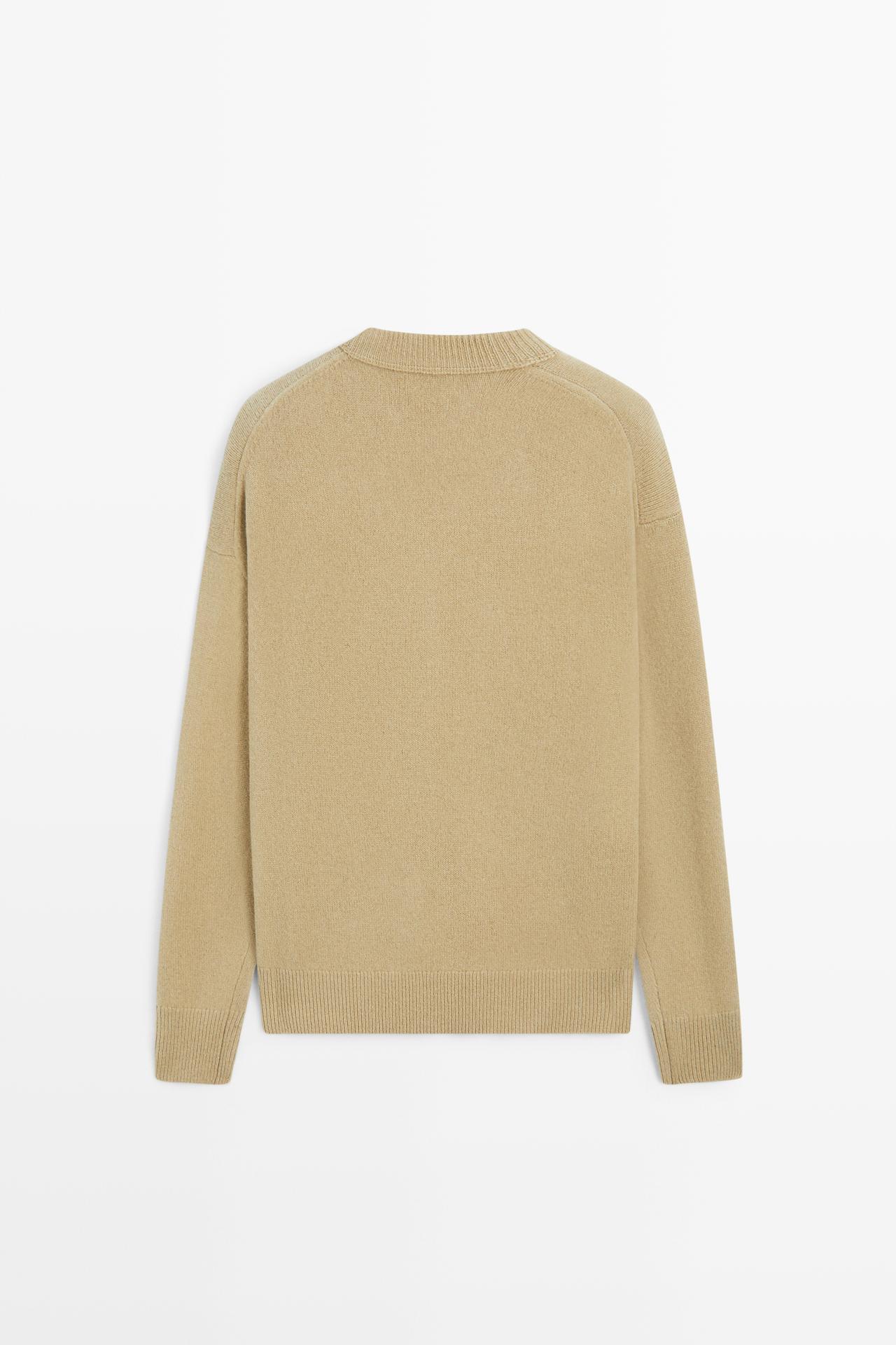 100% wool knit round-neck sweater — MEDIUM CAMEL
