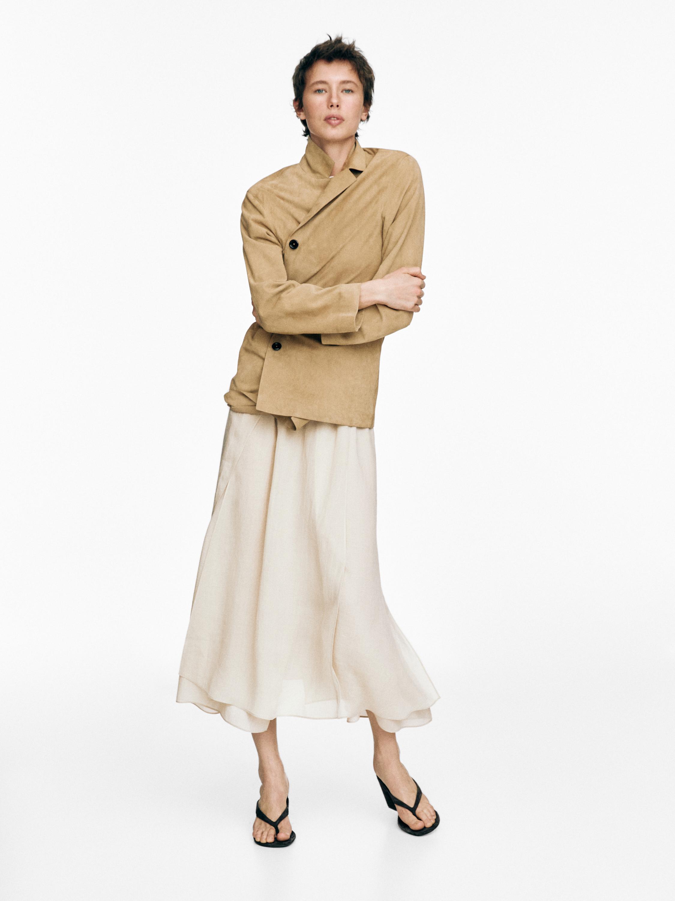 Flowing ramie blend midi skirt — CREAM
