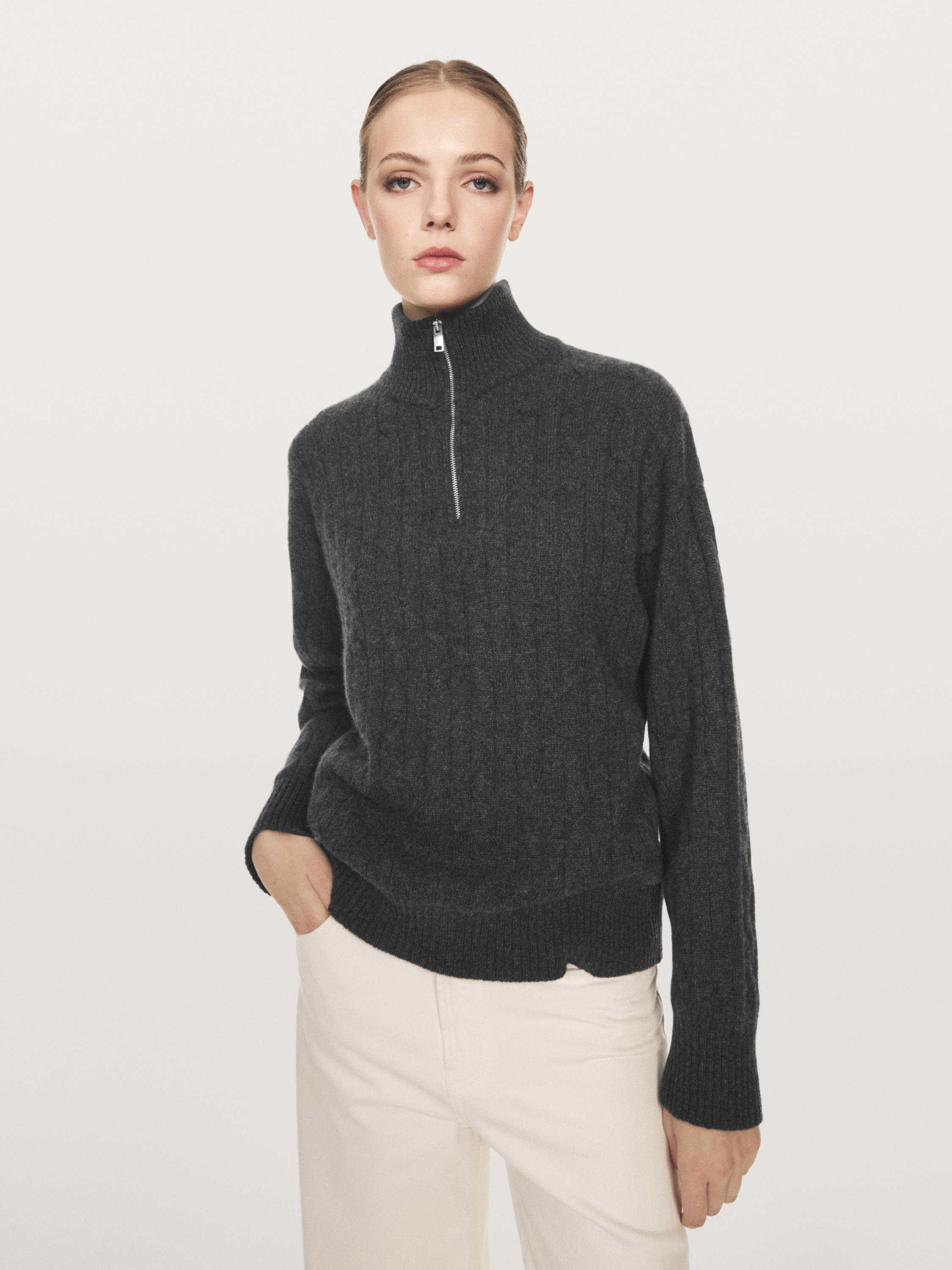 100% cashmere high neck sweater with zip