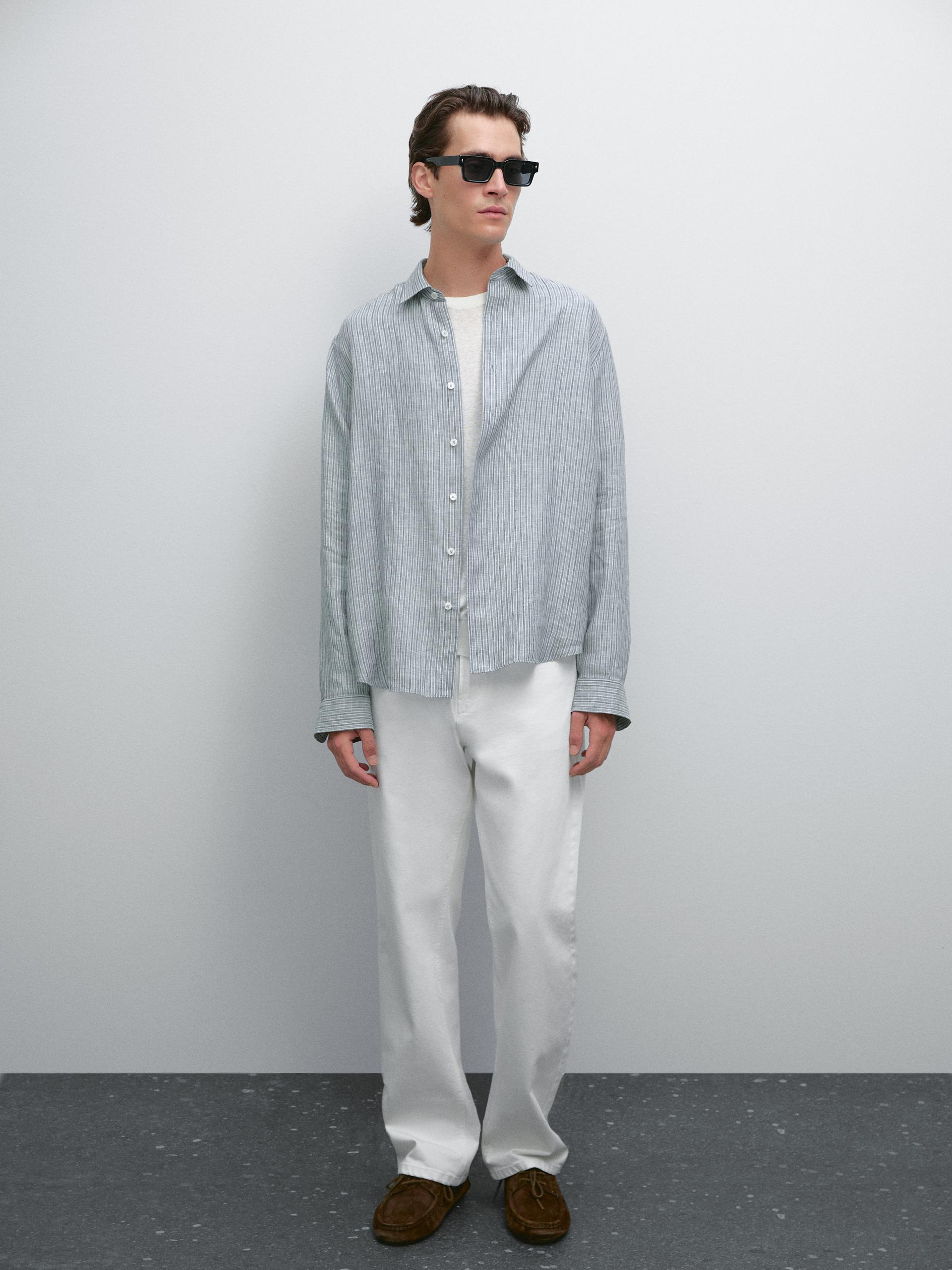 Camisa Às Riscas Regular Fit - Azulão - Xl - Massimo Dutti - Homem