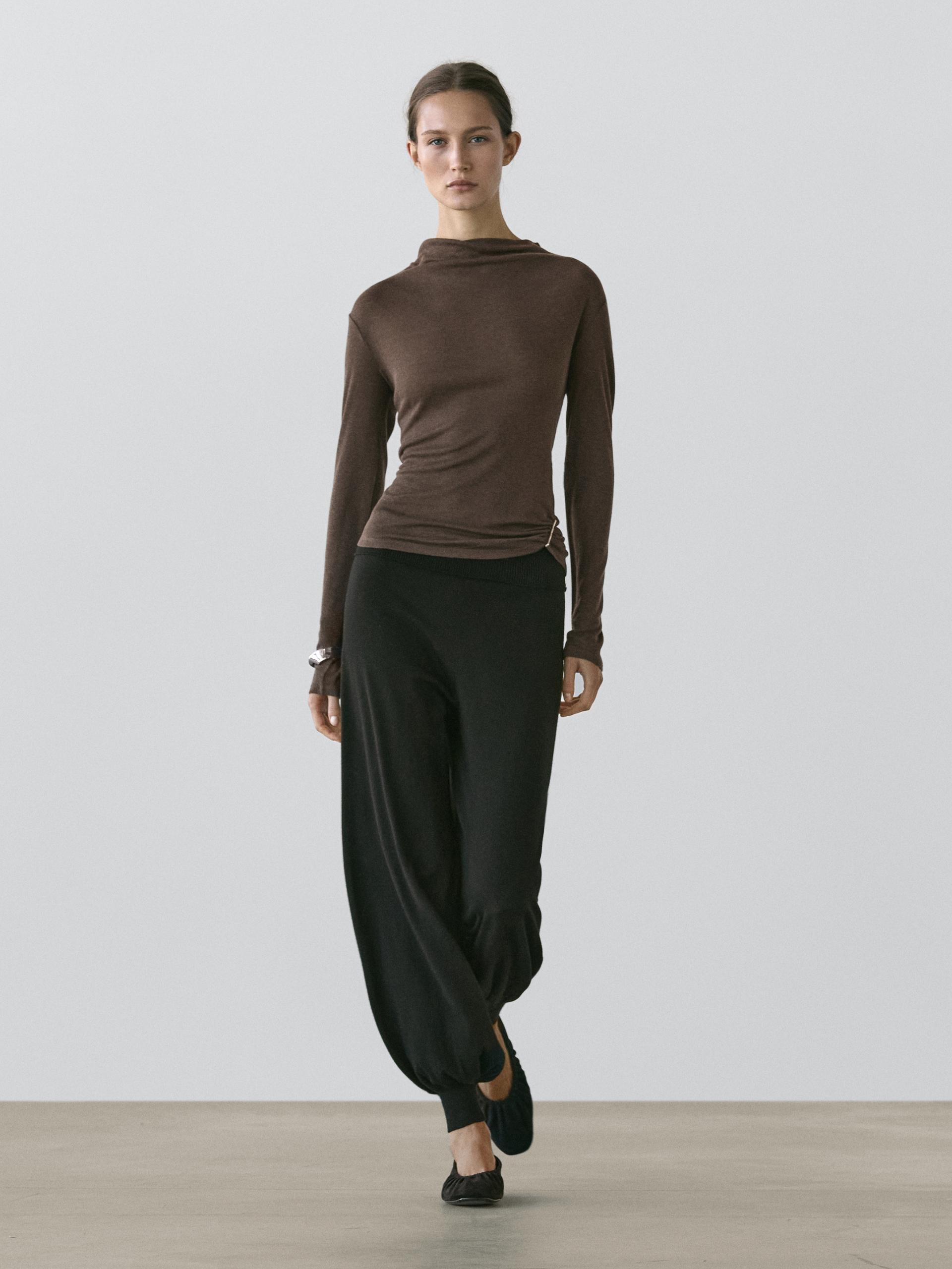 Camiseta Cuello Chimenea - Marron Vigore - Xl - Massimo Dutti - Mujer