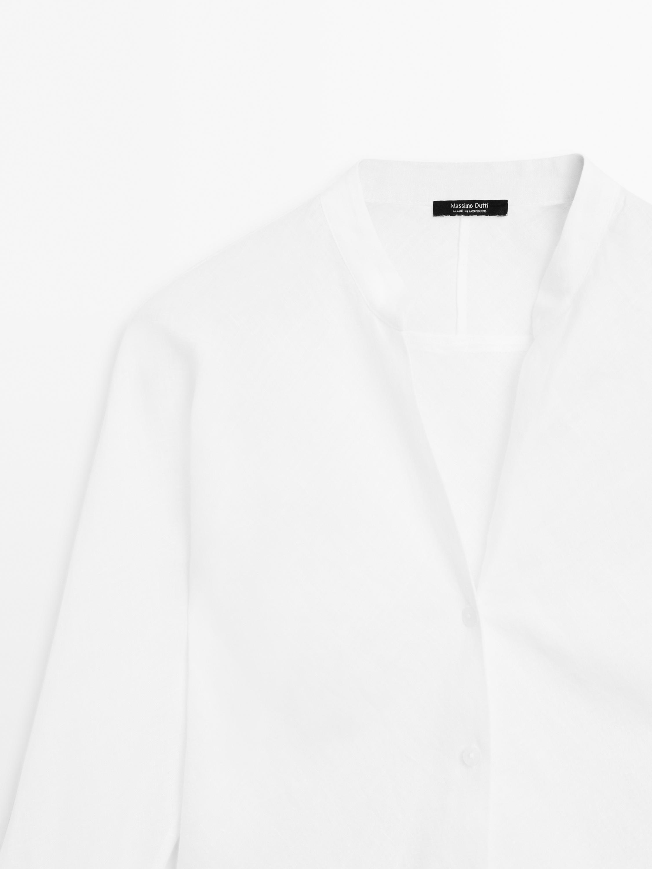 Flowing linen shirt with stand collar