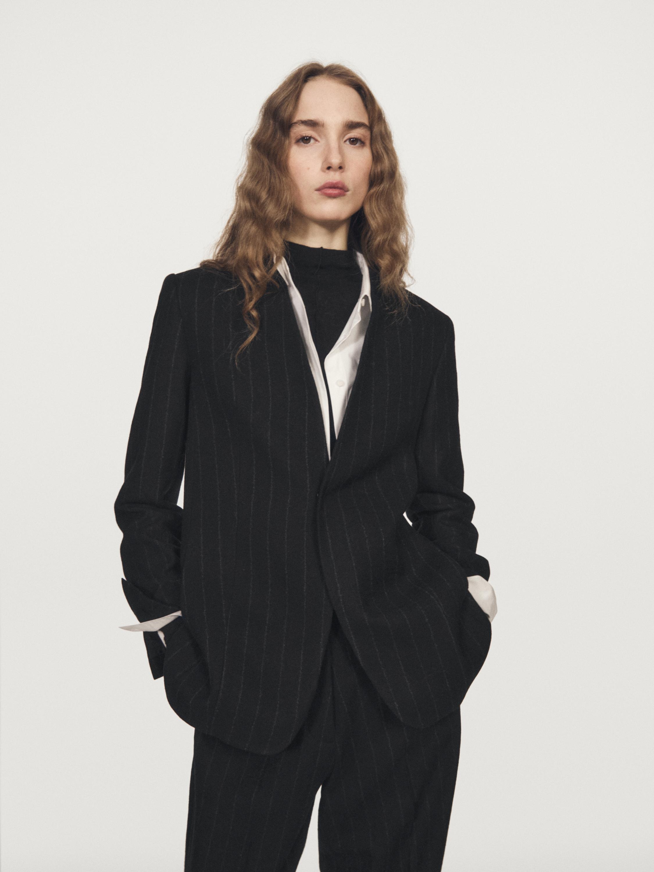 Pinstripe lapelless blazer