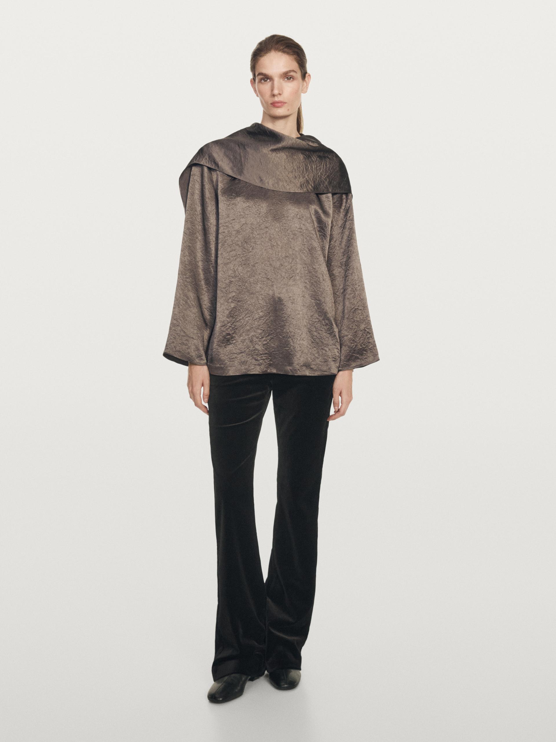 Camicetta Morbida Satinata Con Fiocco - Grigio - S - Massimo Dutti - Femminile