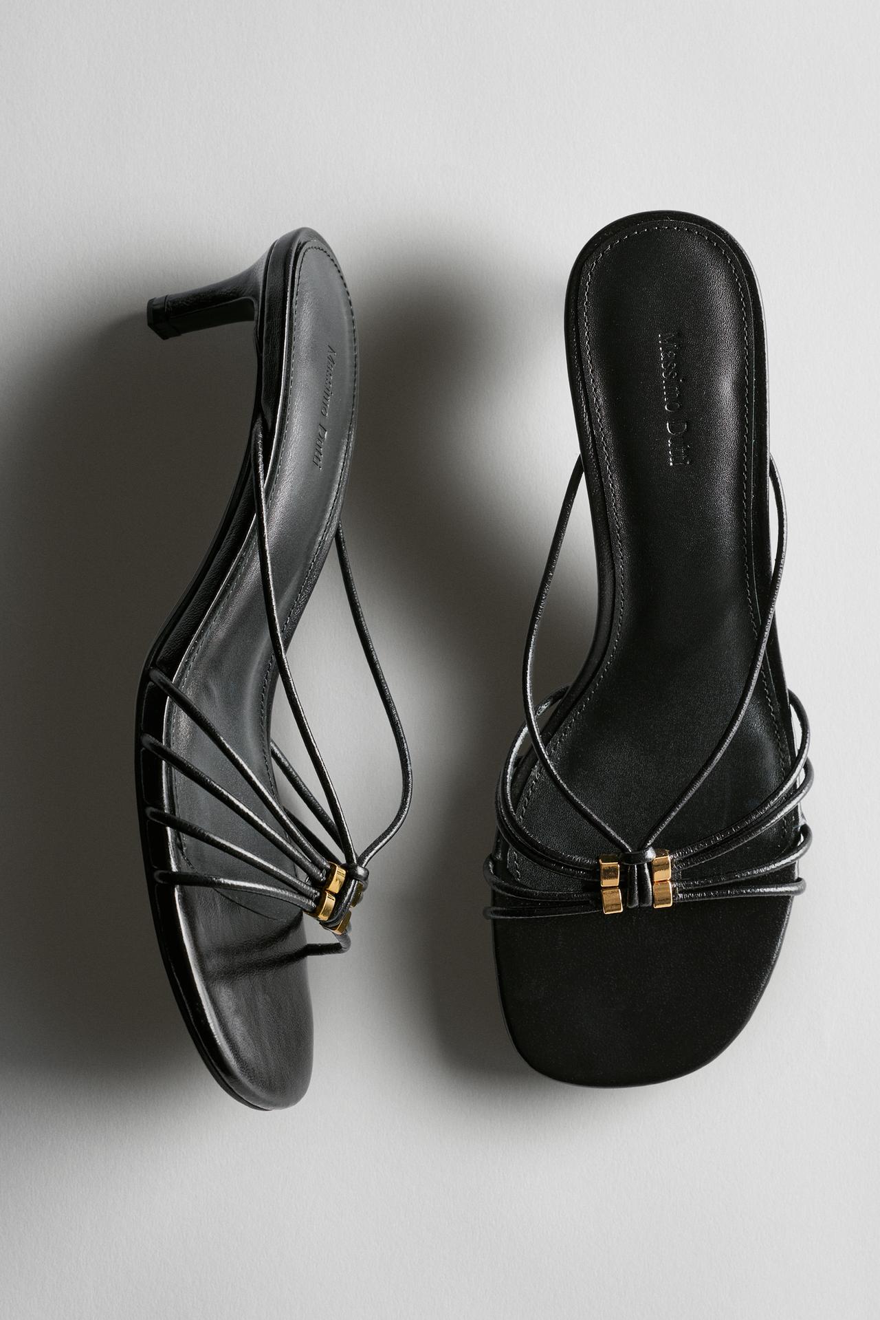 Strappy heeled sandals with embellished detail — BLACK