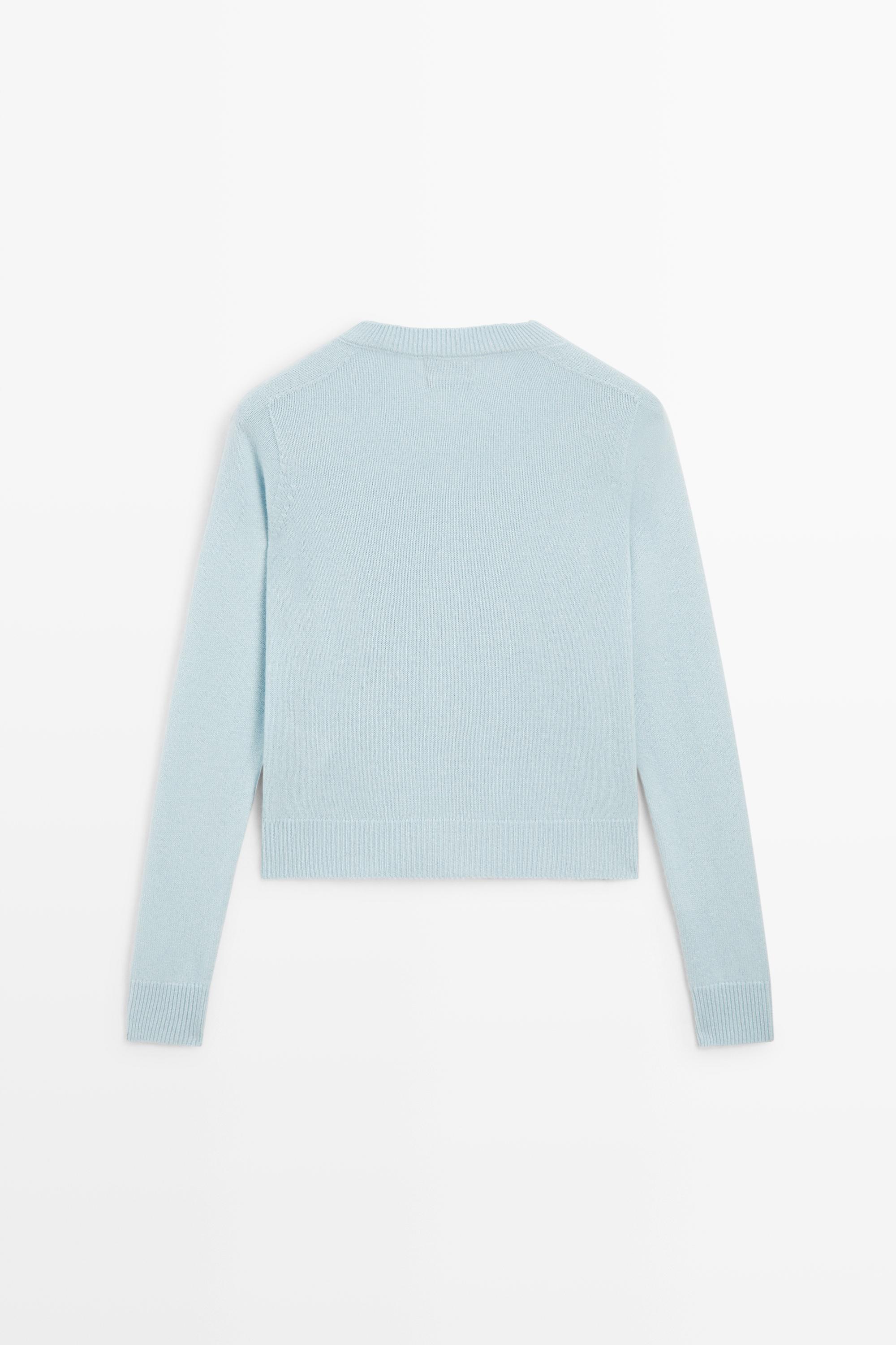 100% cashmere cropped knit cardigan — SKY BLUE