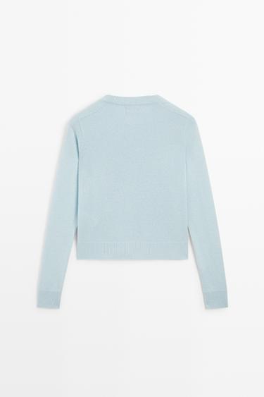 100% cashmere cropped knit cardigan — SKY BLUE 6