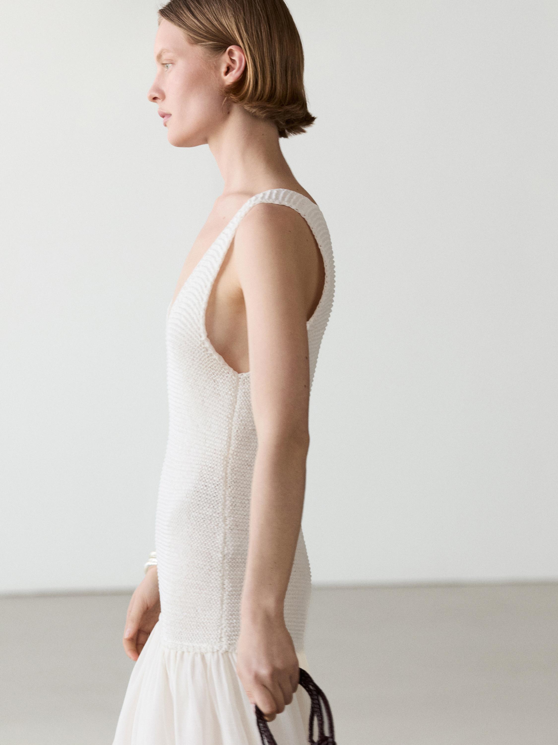 Long matching linen blend dress - PURE WHITE