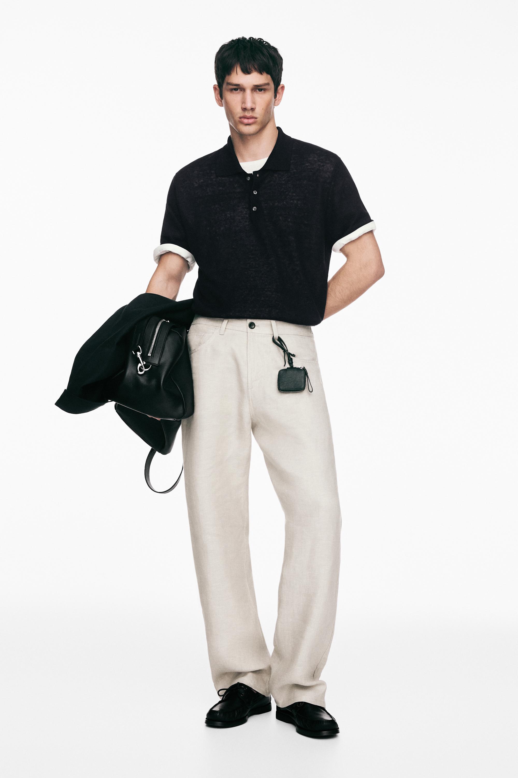 Linen knit polo sweater — NAVY BLUE