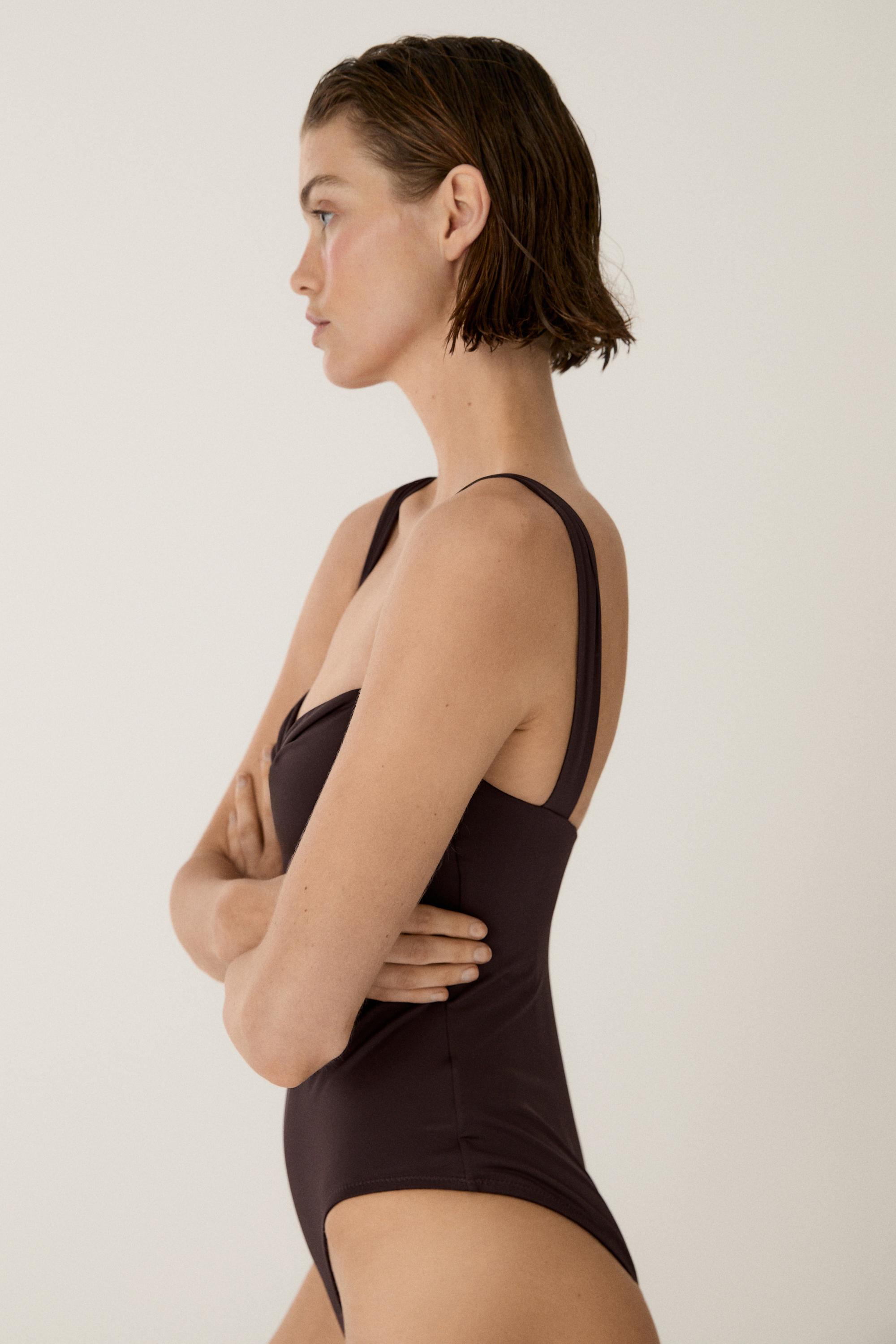 Swimsuit with gathered detail — BROWN