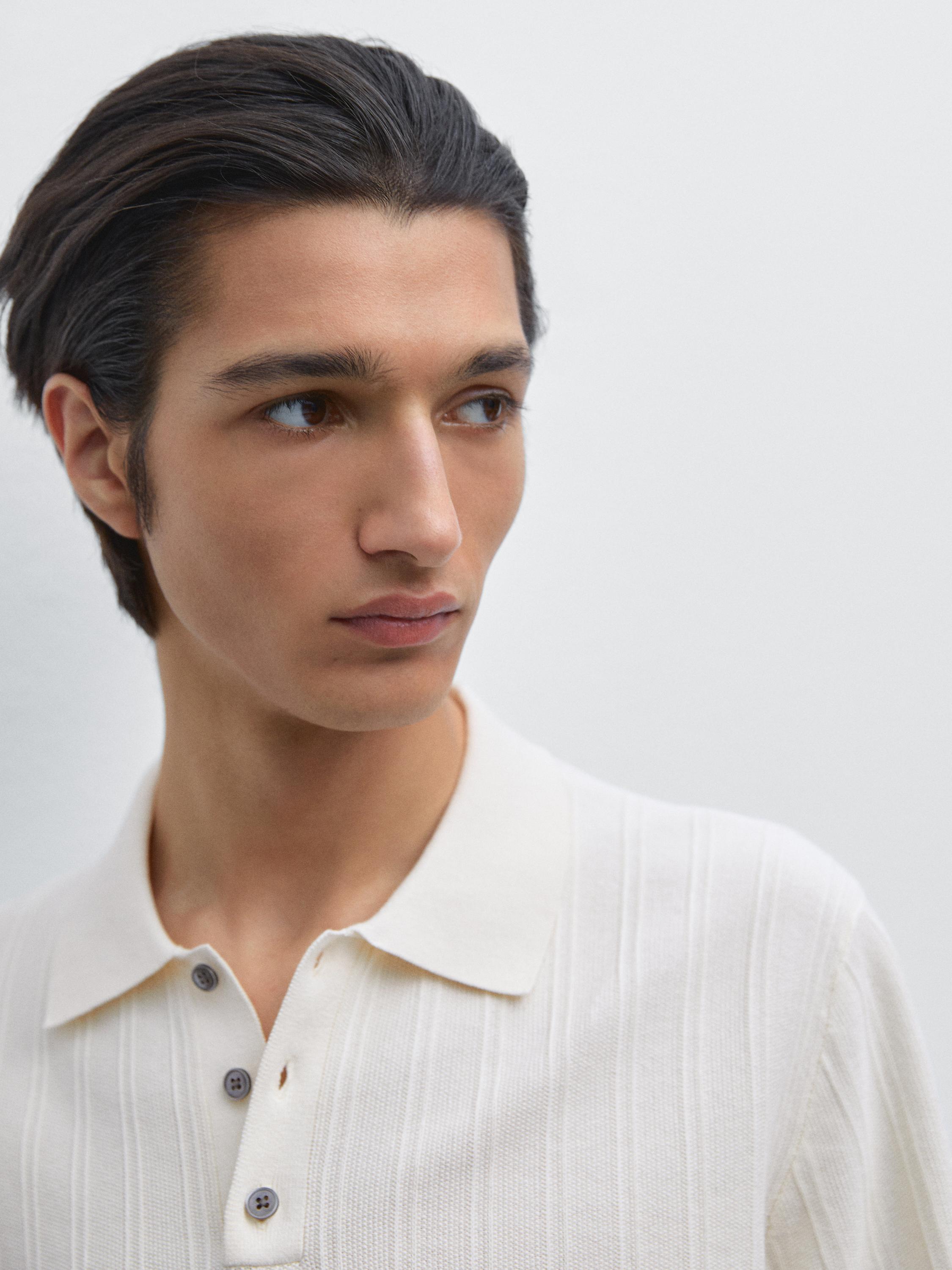 100% cotton textured knit polo shirt