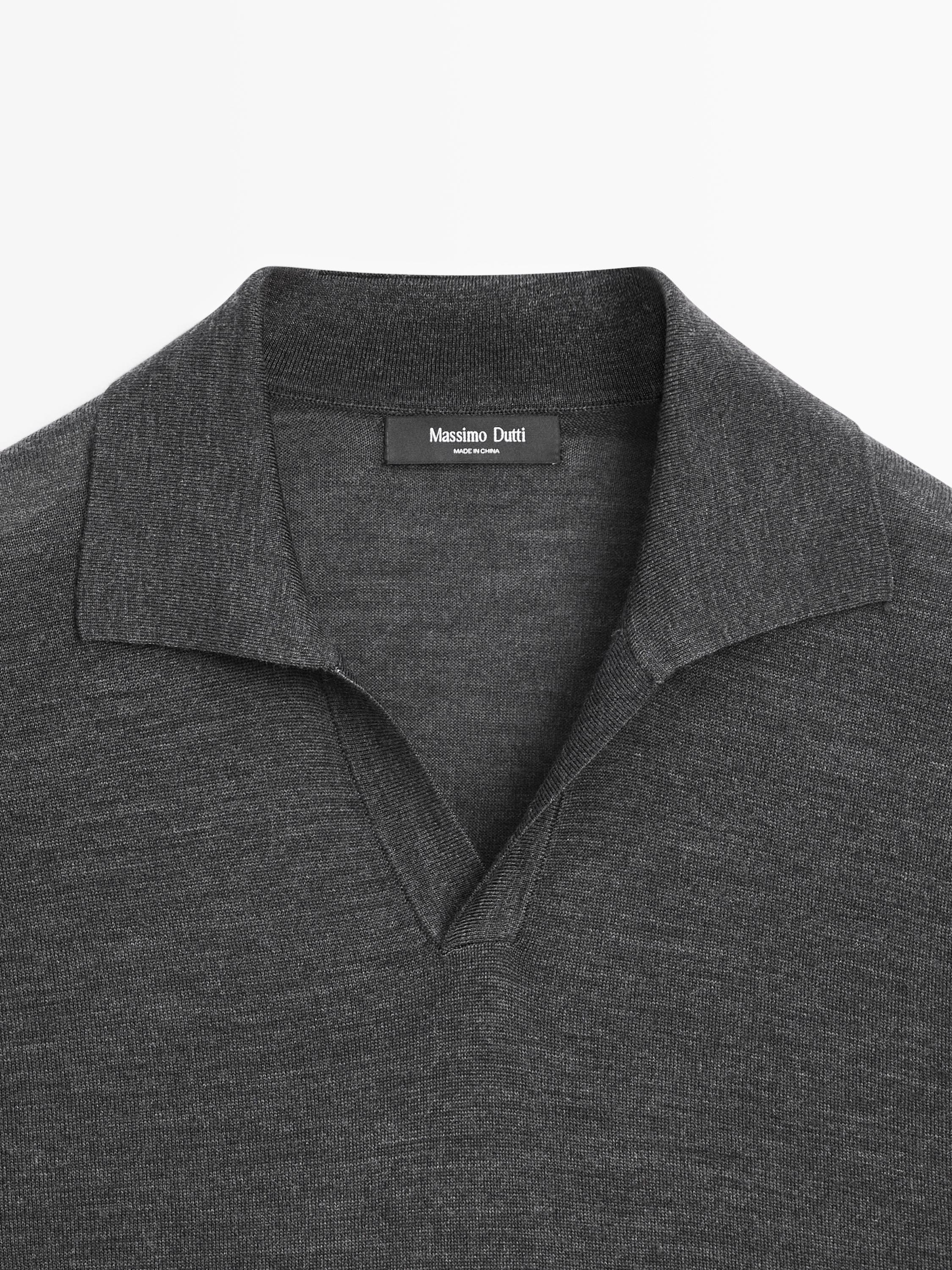Knit V-neck polo shirt — KHAKI GREEN