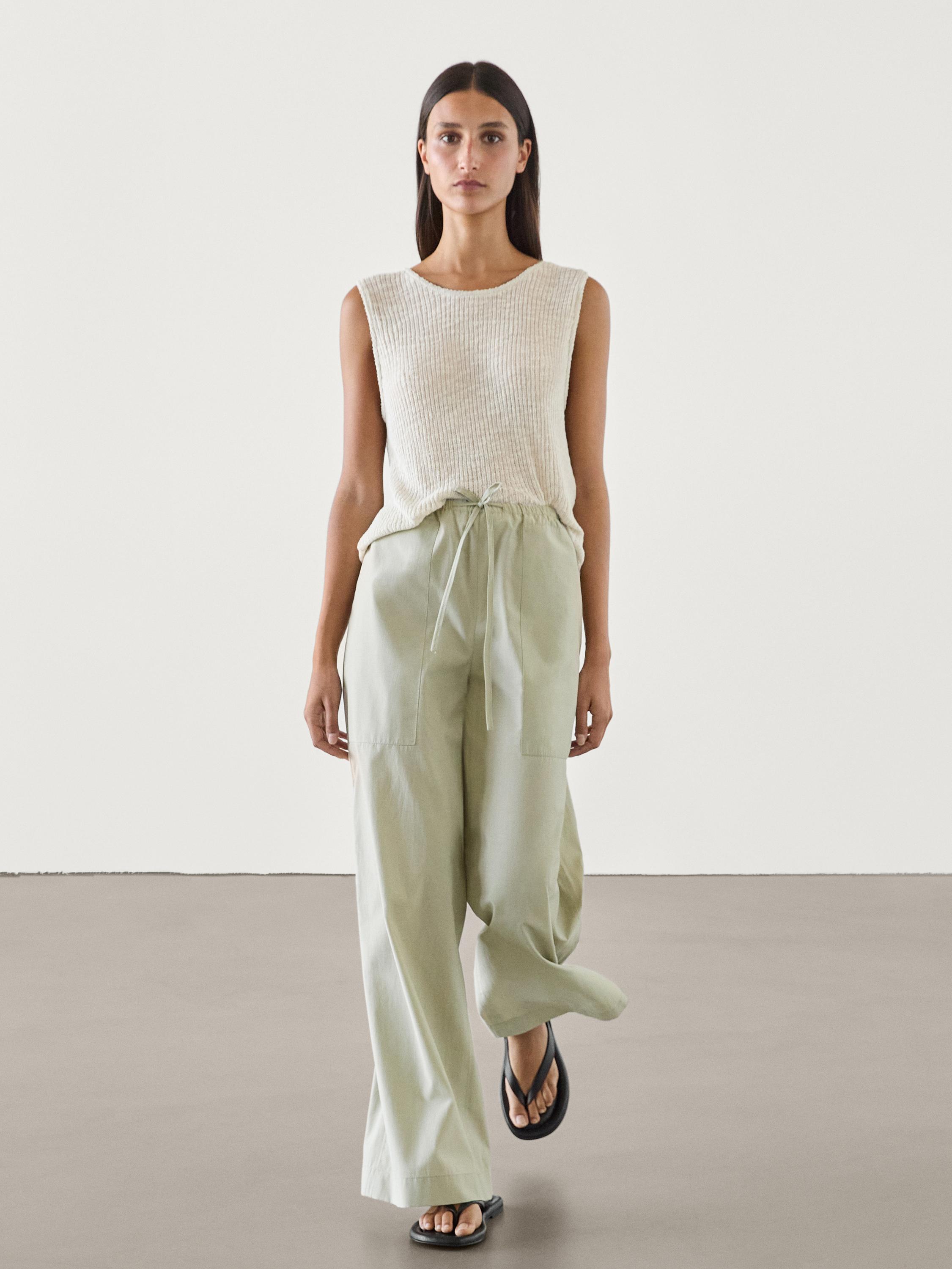 بنطلون بوبلين بقصة رياضية وأربطة