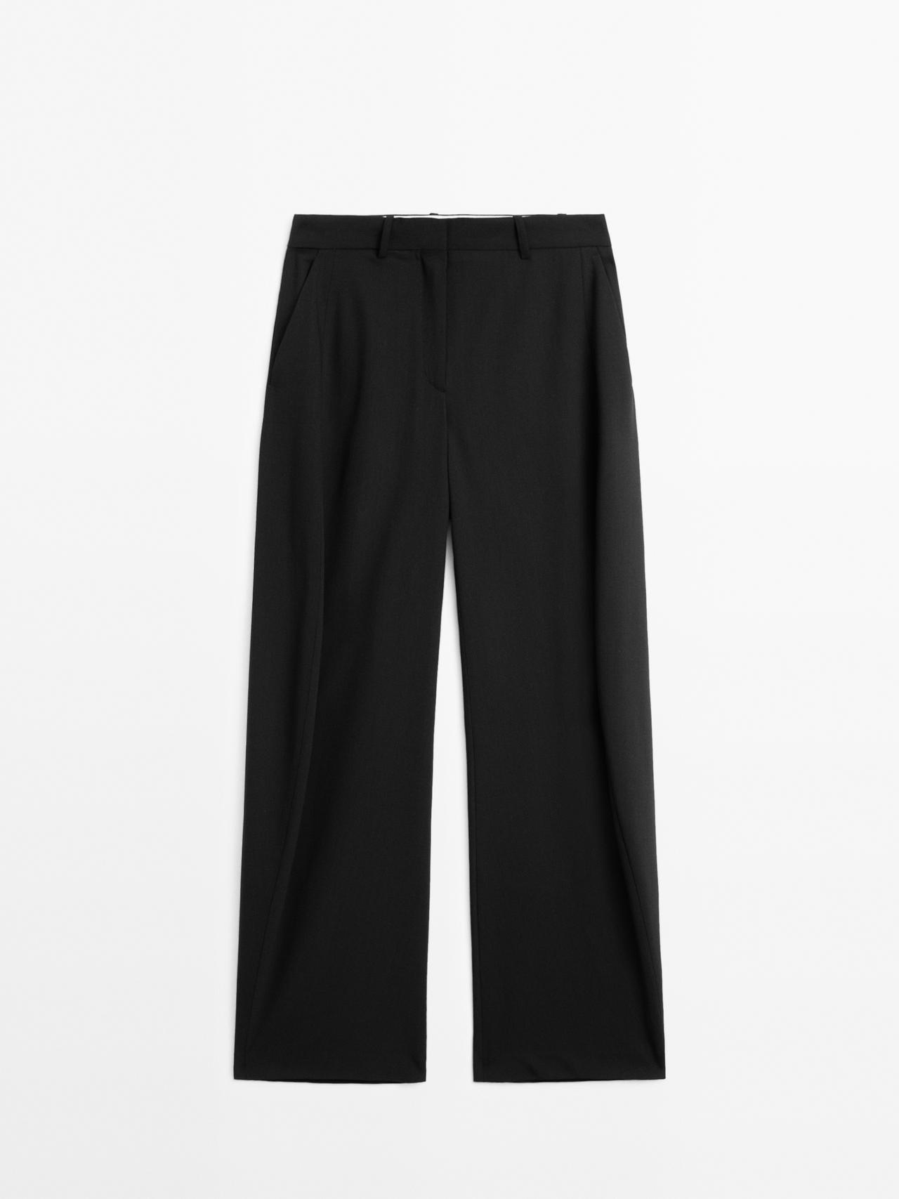 Massimo Dutti - Dame - Bukser I Uldblanding Med Læg - Sort - 36