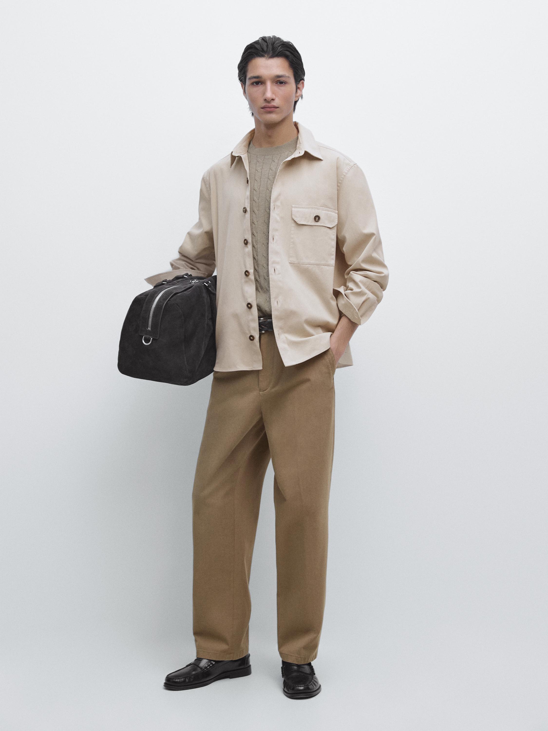 Cotton overshirt with pocket details — BEIGE
