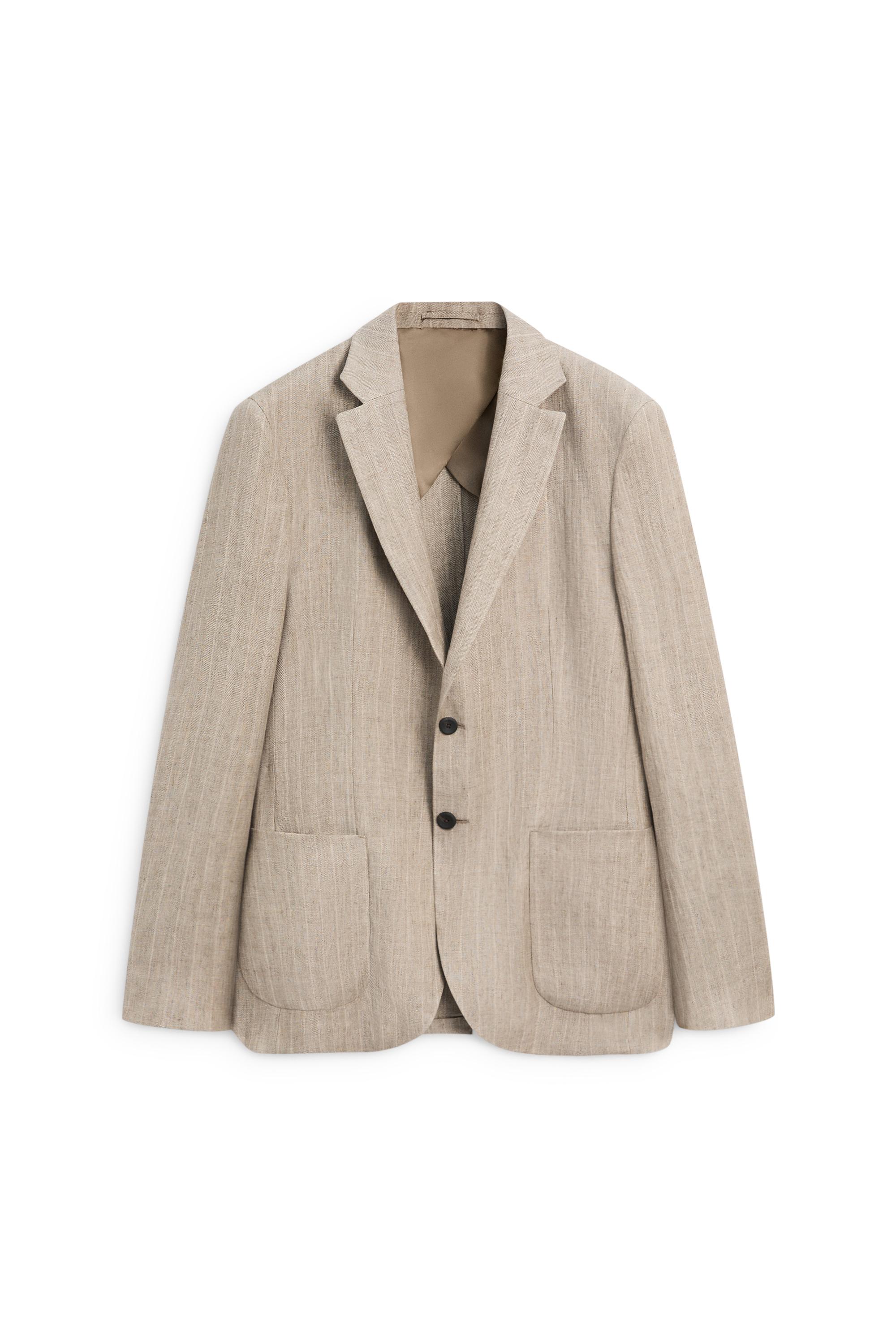 Linen herringbone stripe blazer — BEIGE