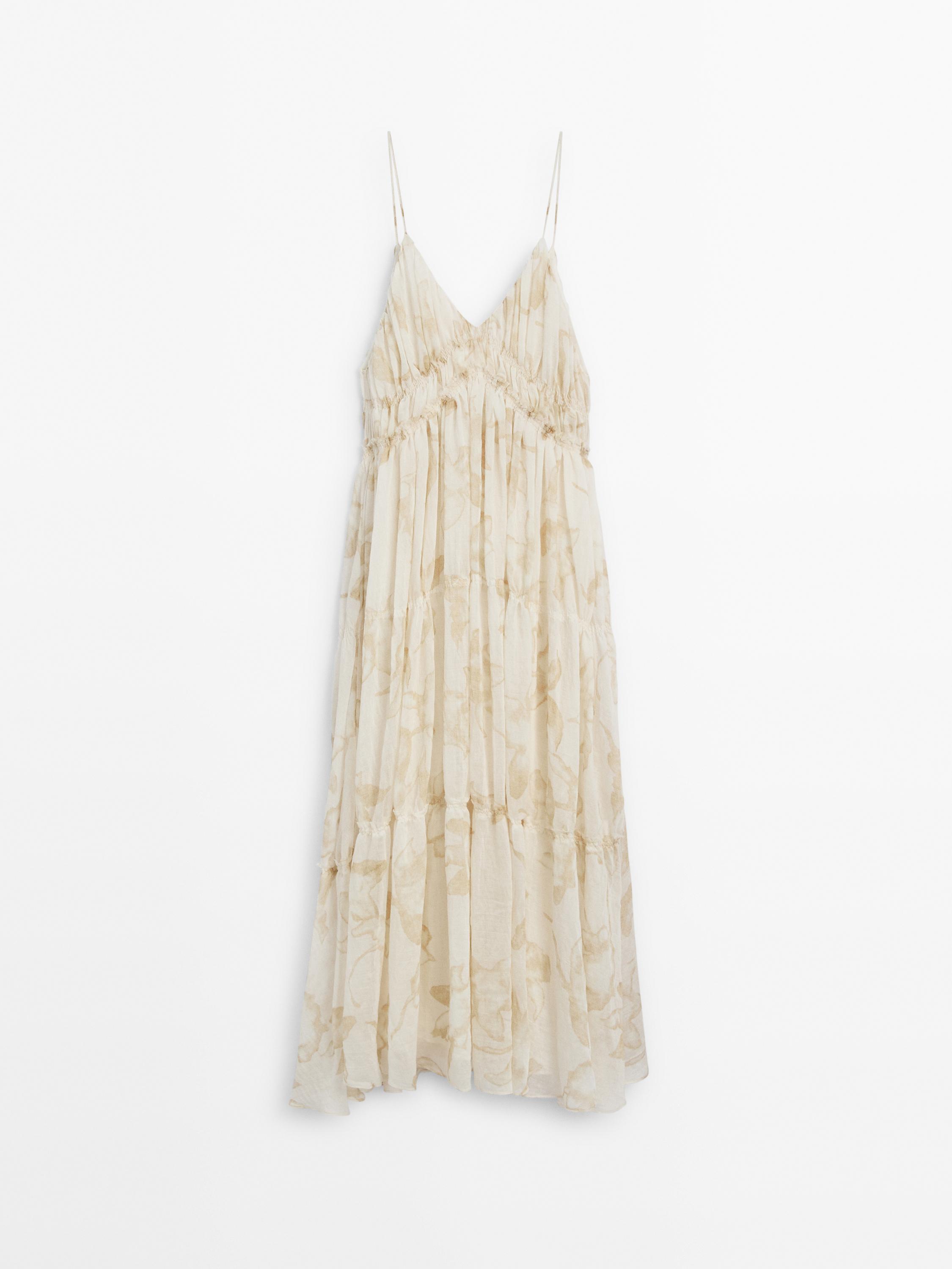Strappy midi dress with gathering