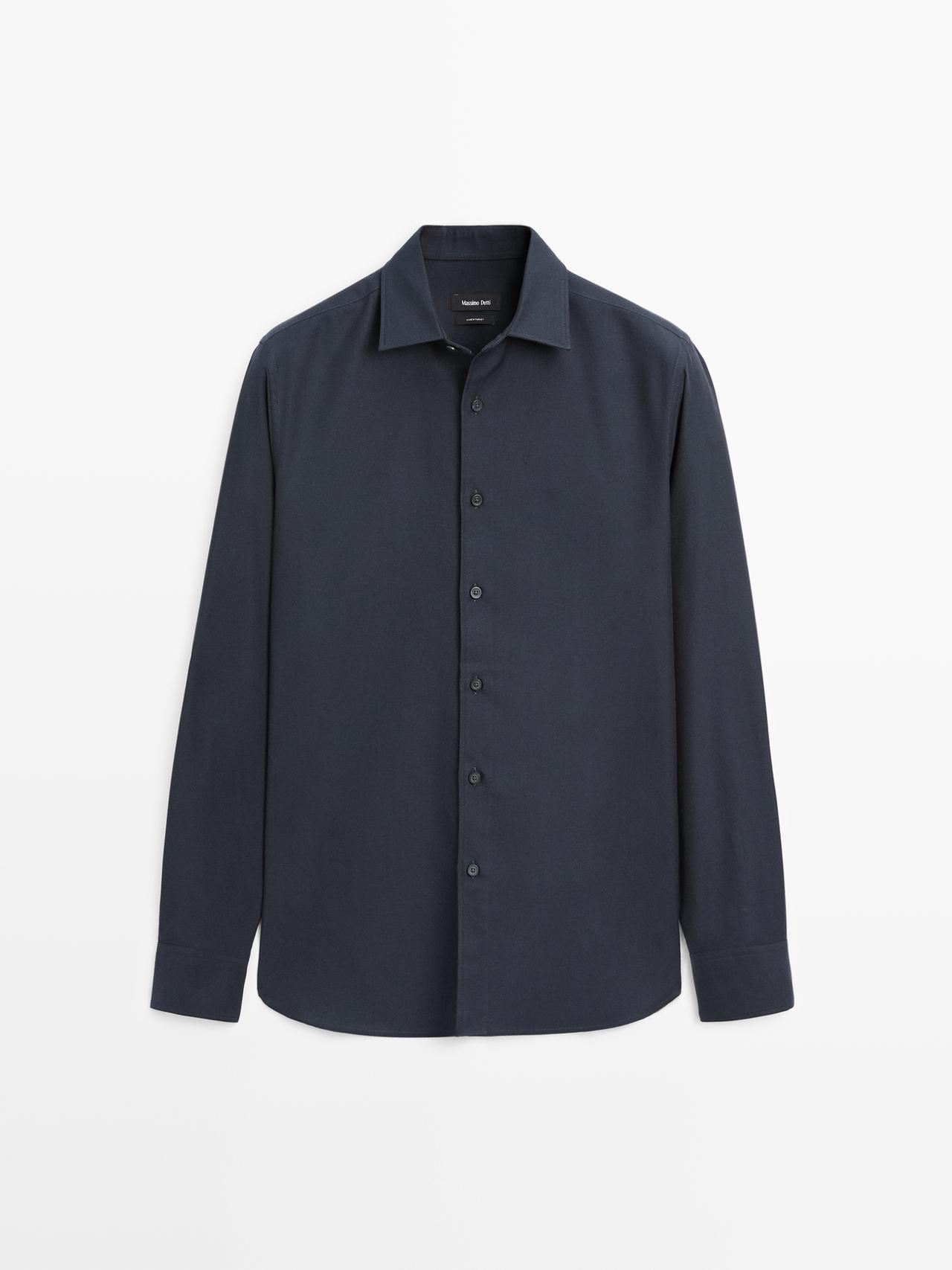 Massimo Dutti - Herre - Regular Fit Skjorte I Twill - Marineblå - S