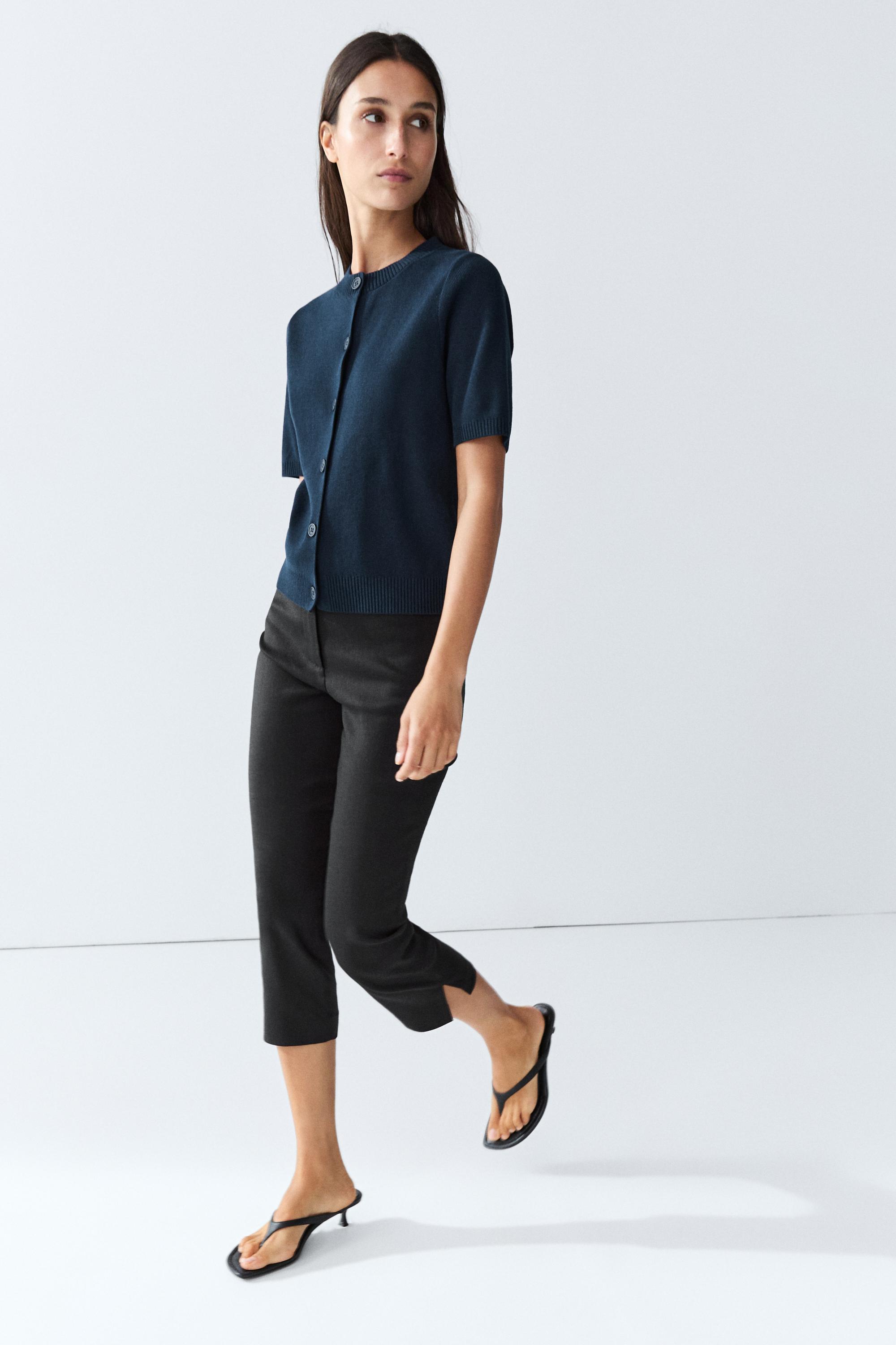 100% Cotton Short Sleeve Cardigan — NAVY BLUE