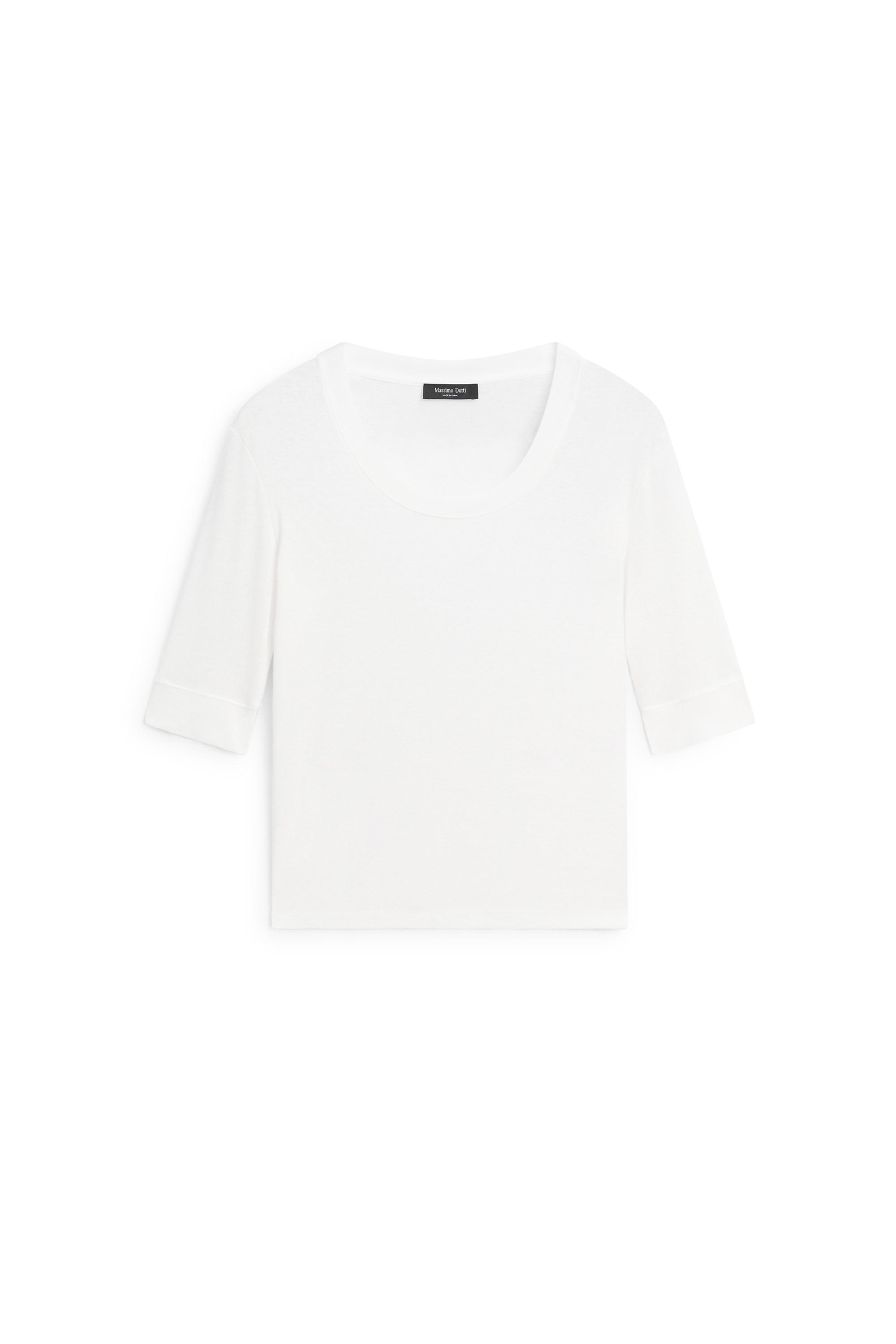Massimo Dutti %100 pamuklu bisiklet yaka t-shirt görsel 2