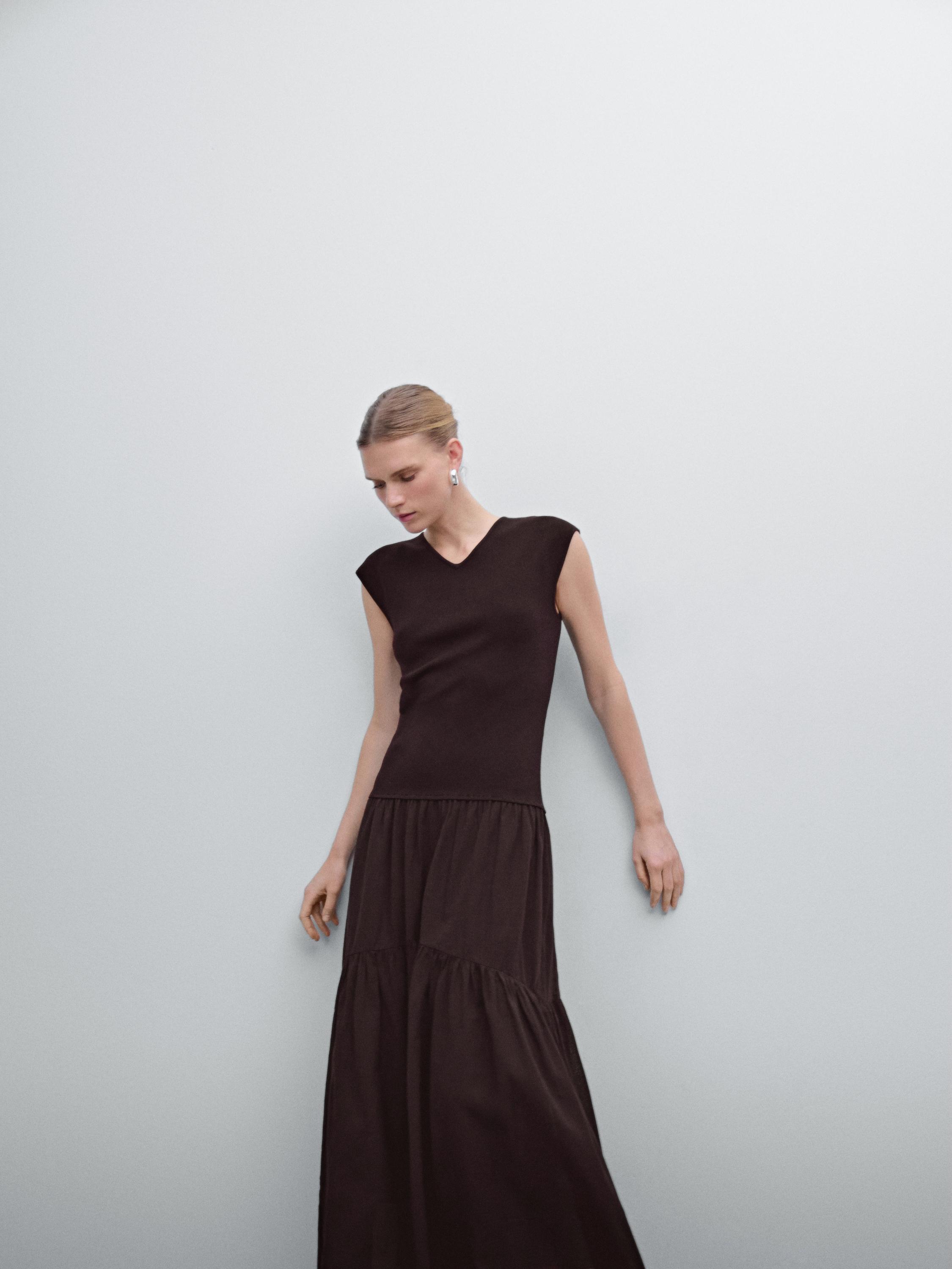 Cotton blend contrast flounce dress
