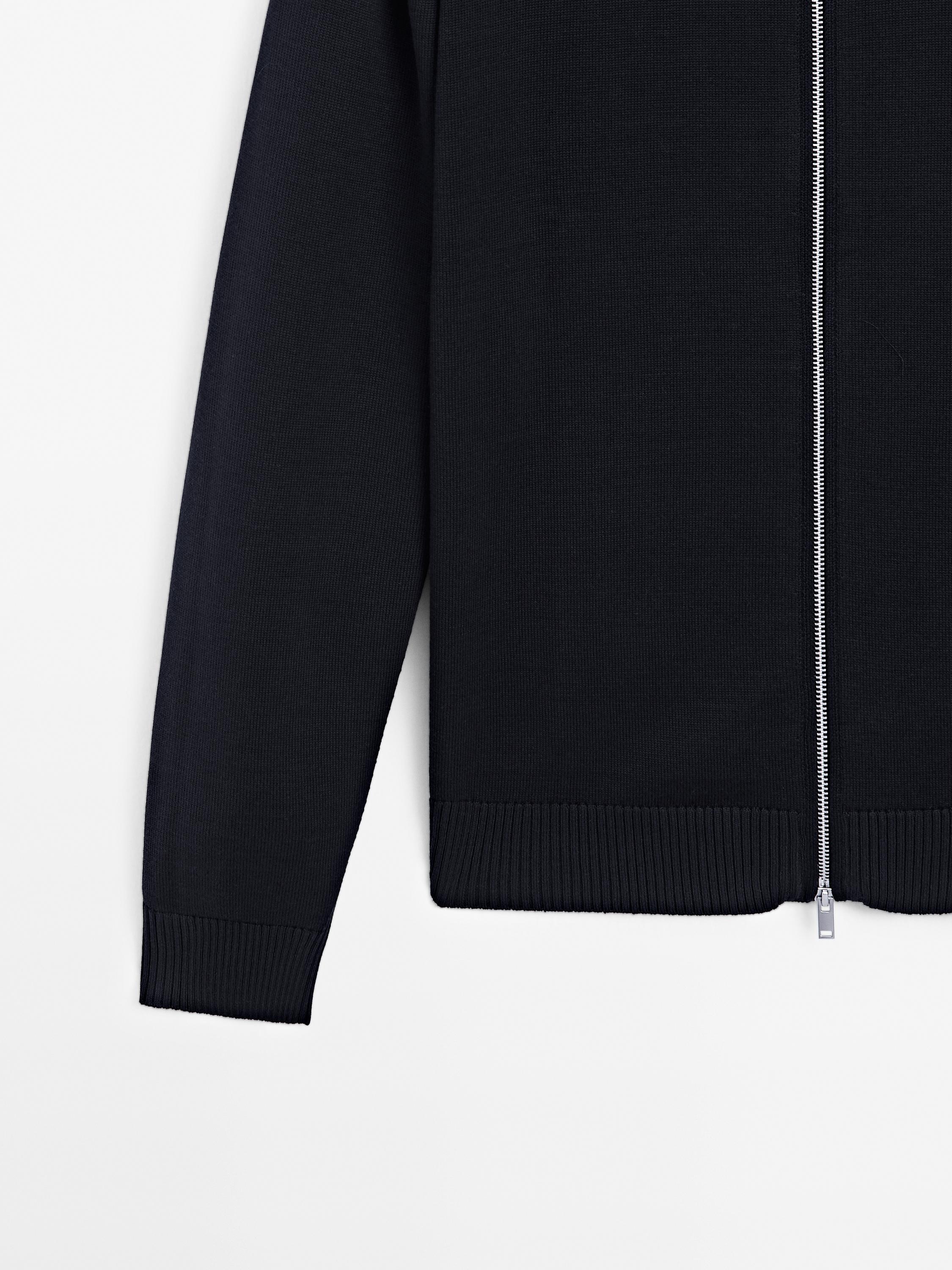 Cotton zip-up knit cardigan