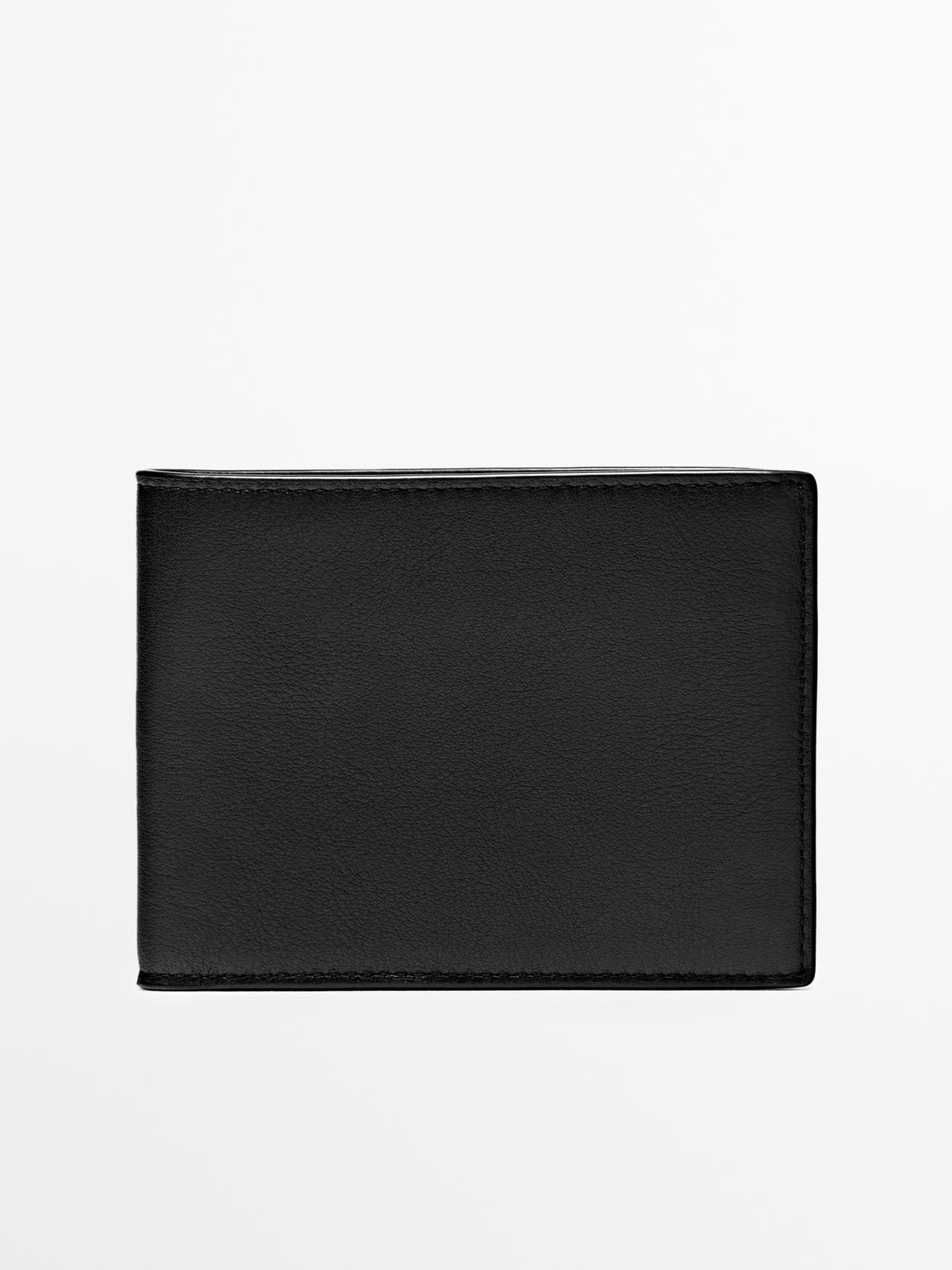 Massimo Dutti - Herre - Vandret Pung I Nappalæder - Sort - 01