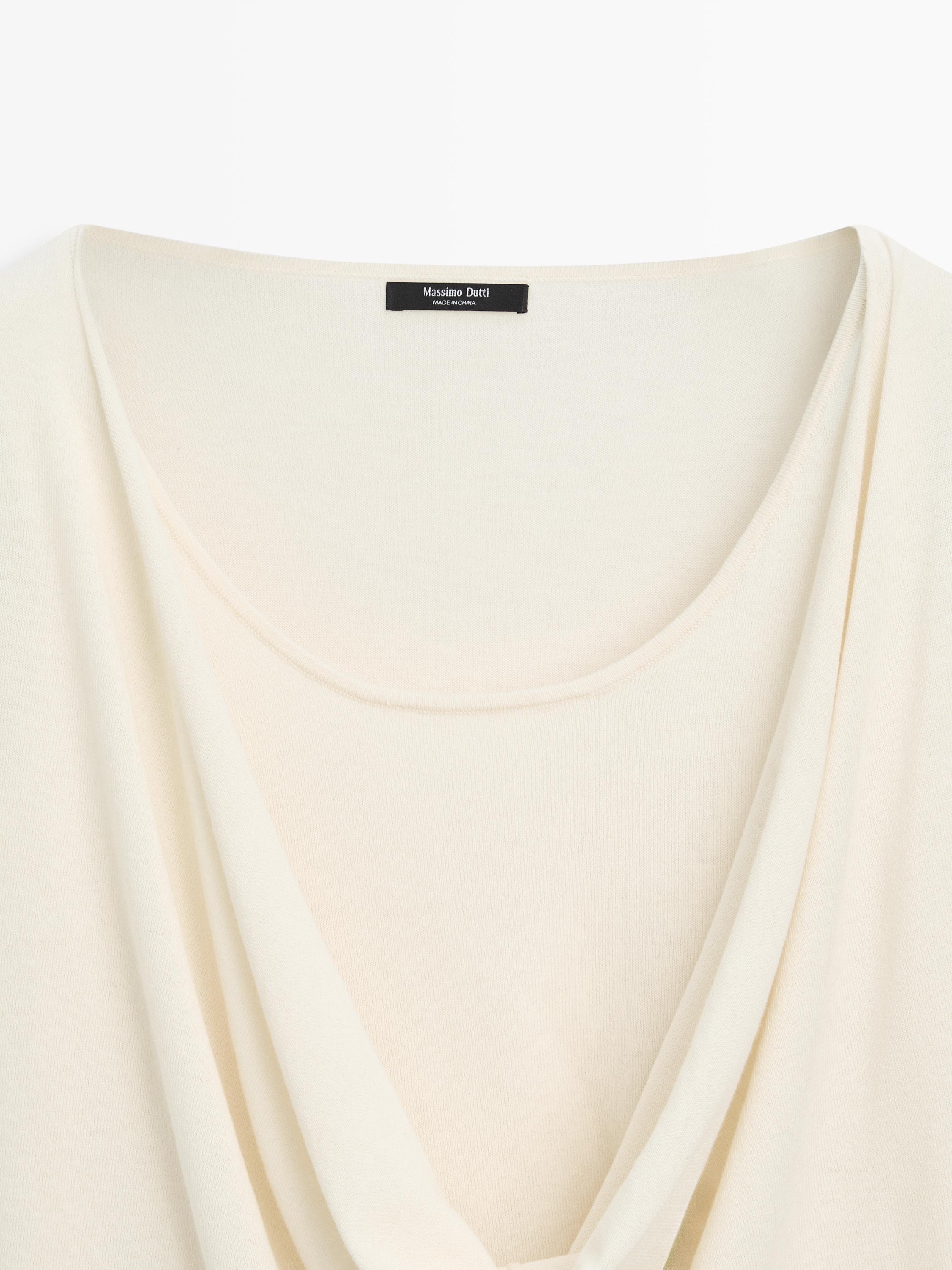 Draped neckline cotton sweater — CREAM