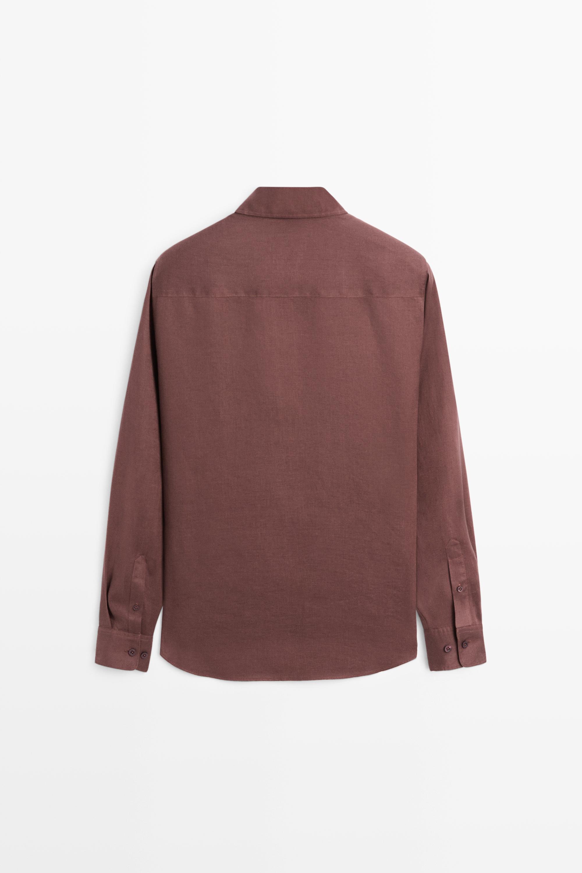 Slim fit 100% linen shirt — DARK MAROON