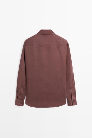 Slim fit 100% linen shirt — DARK MAROON 6