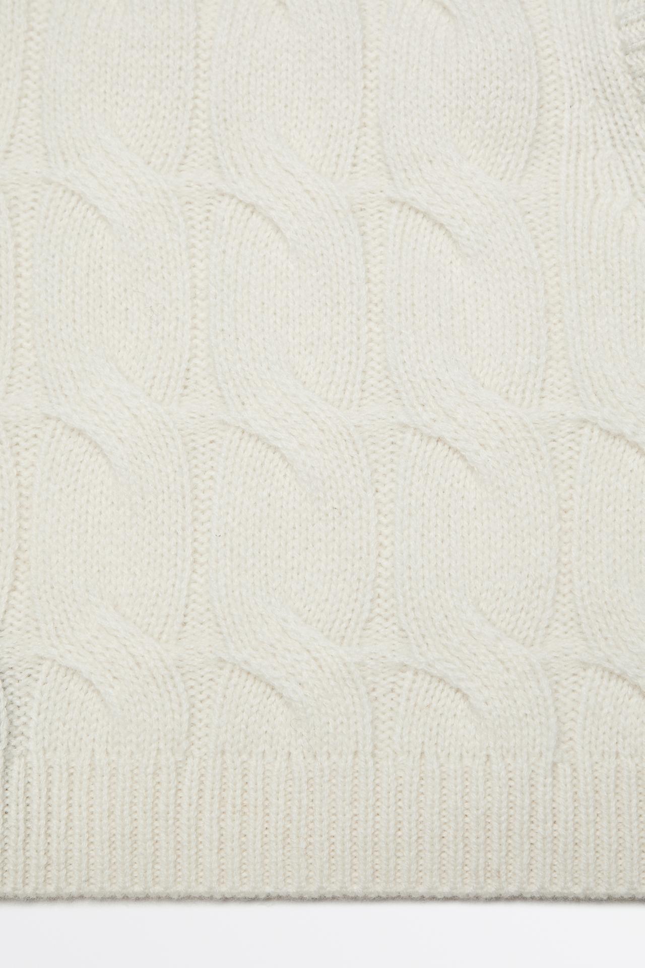 Cotton blend cable-knit balaclava with tie — BEIGE