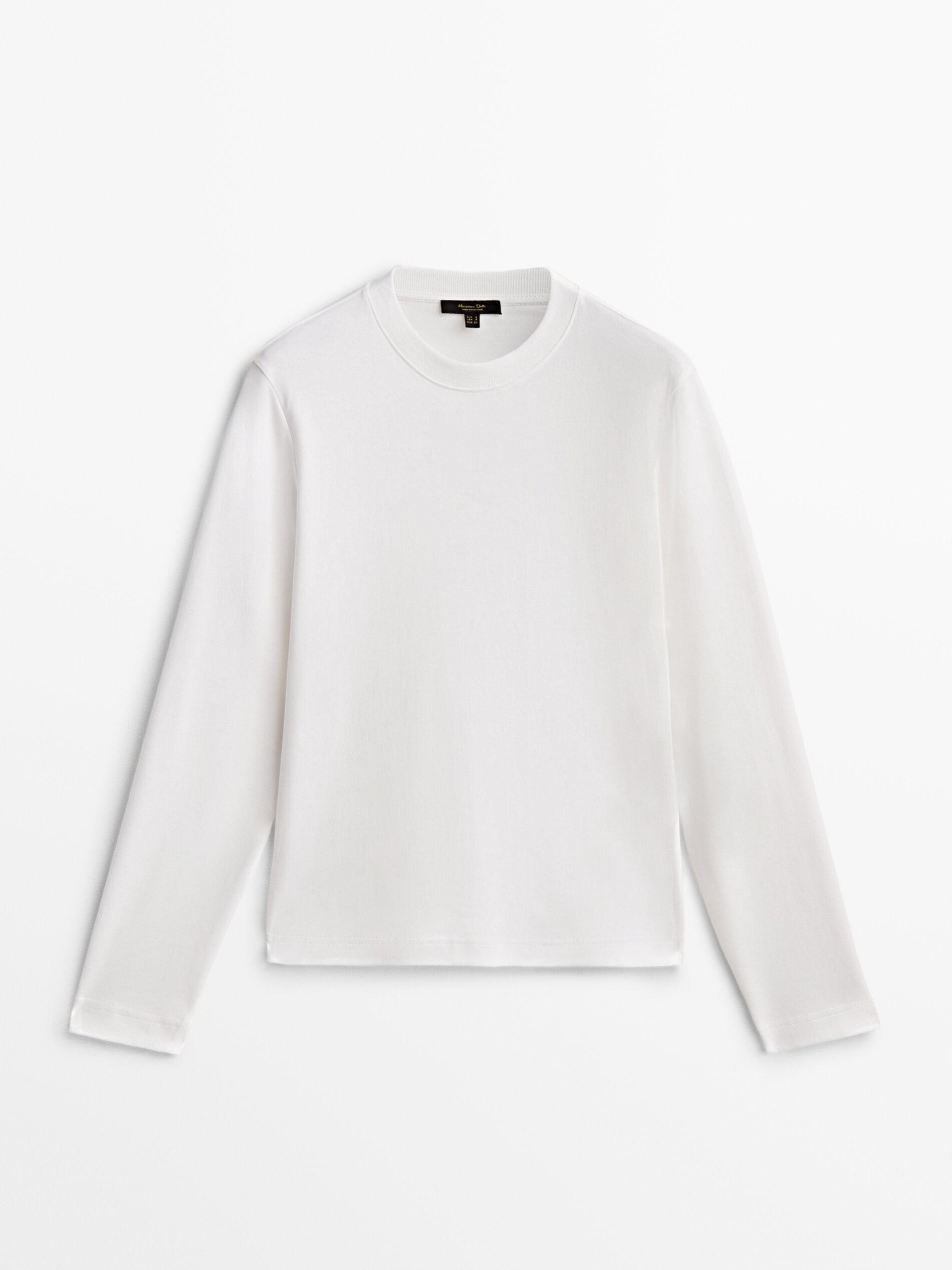 100% cotton interlock long sleeve T-shirt — Off white