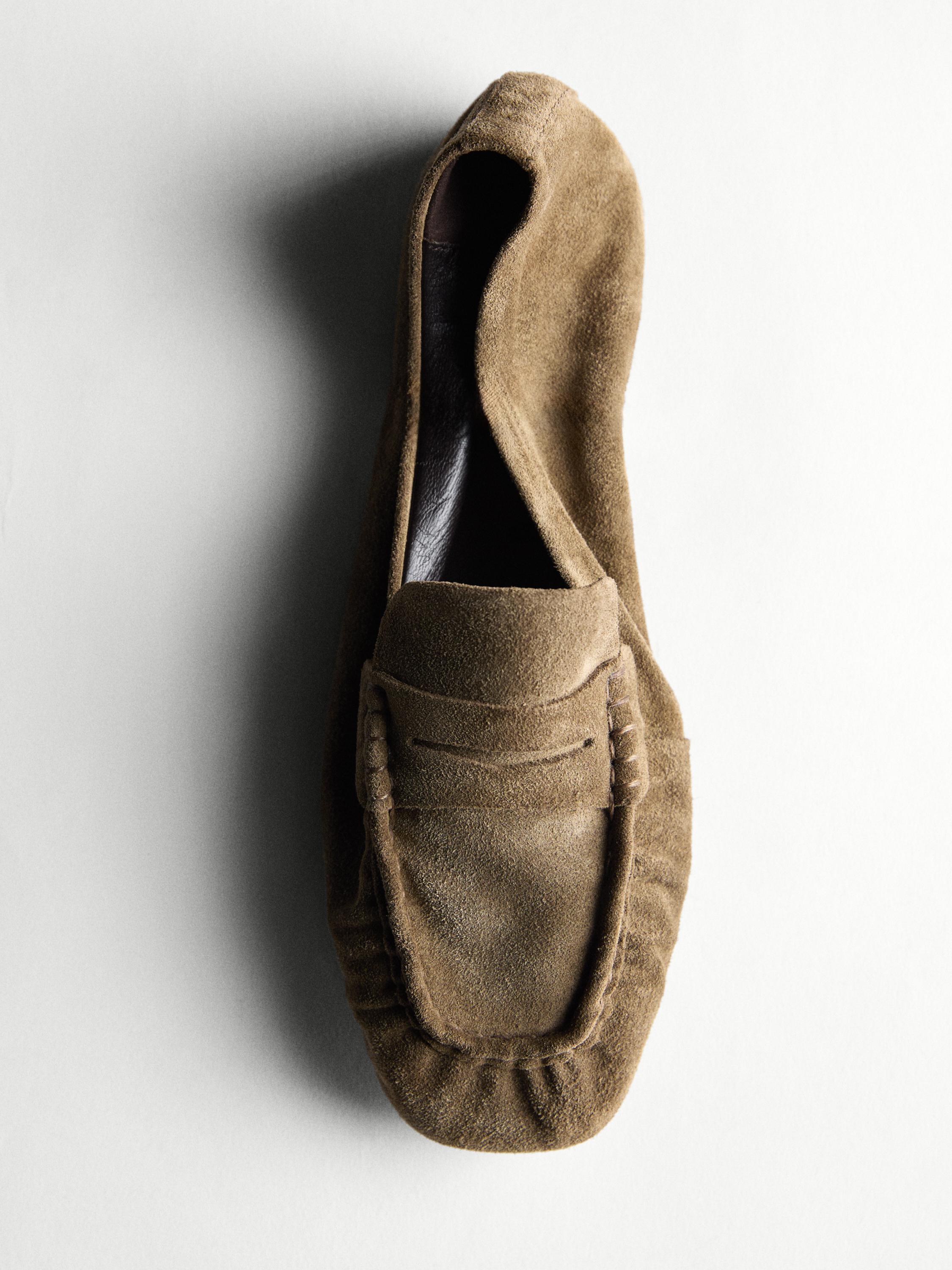 Soft split leather loafers — KHAKI